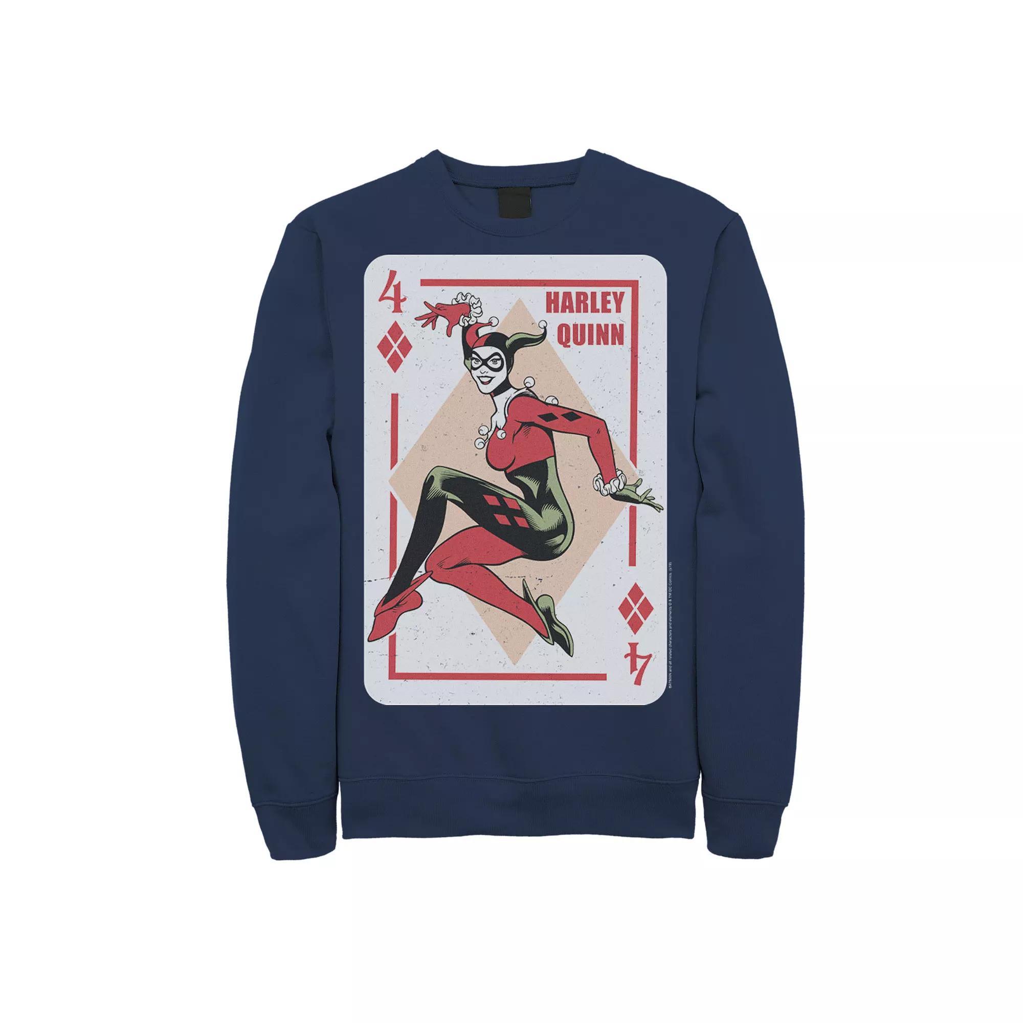 Men's DC Comics Harley Quinn Playing Card Sweatshirt, Size: Small, Grey Heather Product Image