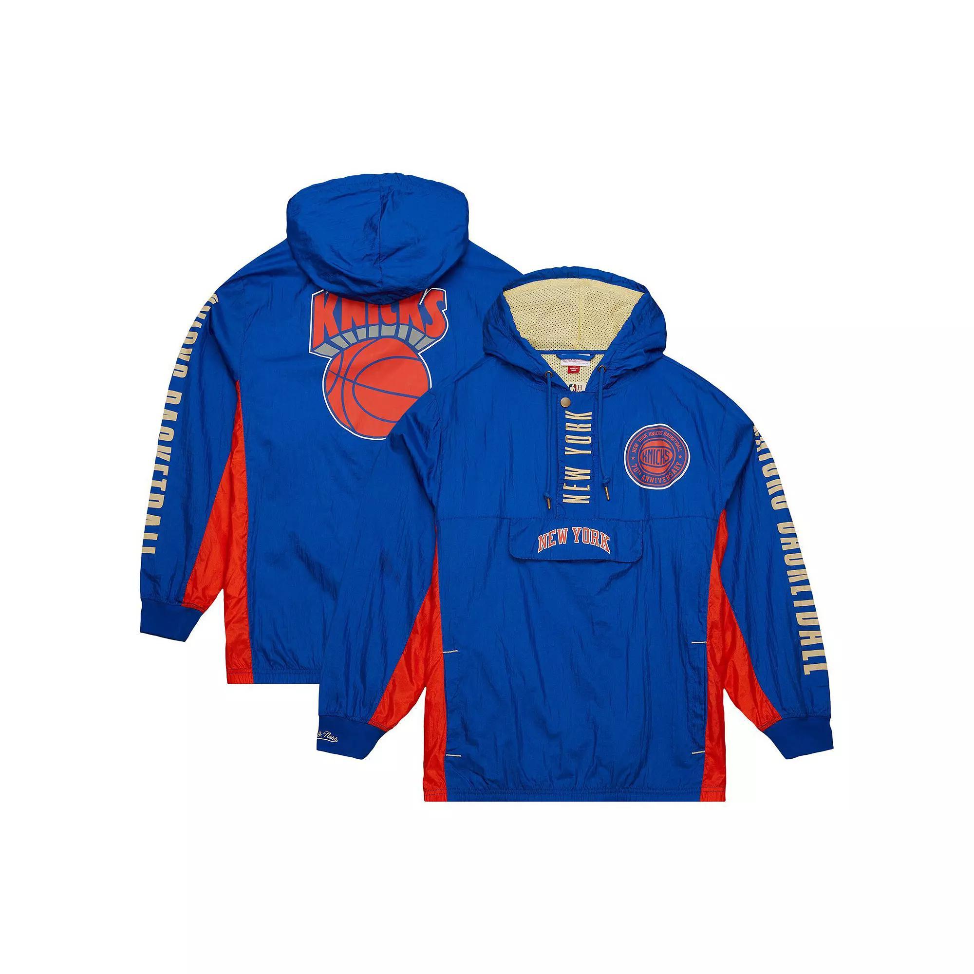 Men's Mitchell & Ness Blue New York Knicks Big & Tall Hardwood Classics Team OG 2.0 Anorak Hoodie Quarter-Zip Windbreaker Jacket, Size: 2XLT Product Image