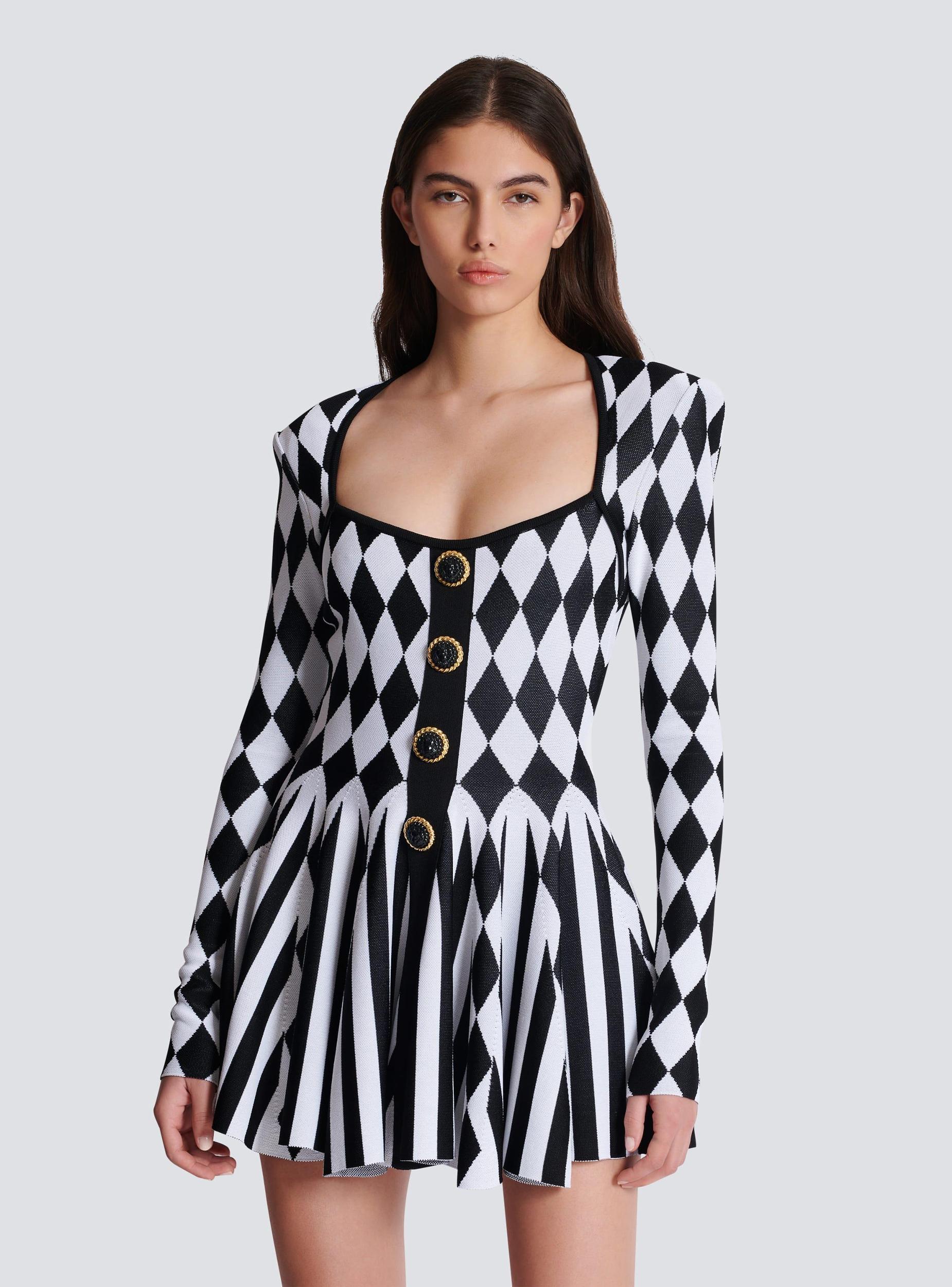 Diamond jacquard flared knit dress Product Image