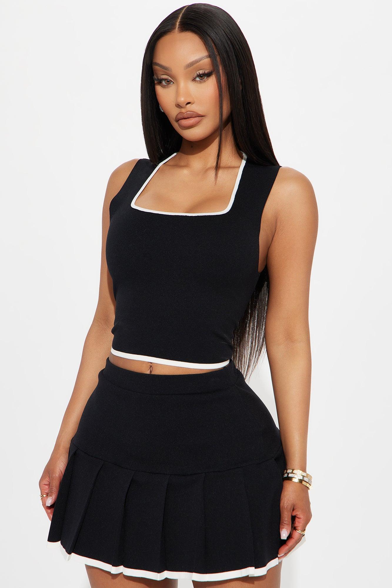 The Melody Sweater Skirt Set - Black/White Product Image
