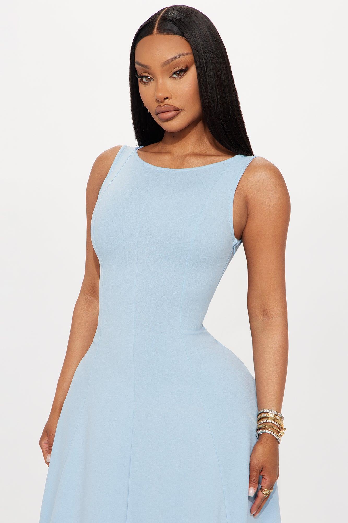 Sweet Sunday Knit Crepe Midi Dress - Light Blue Product Image