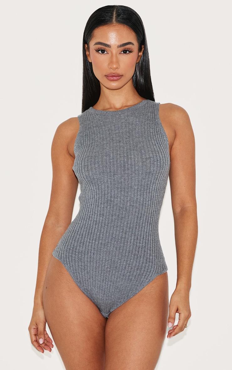 Petite Charcoal Knitted Tie Back Bodysuit Product Image