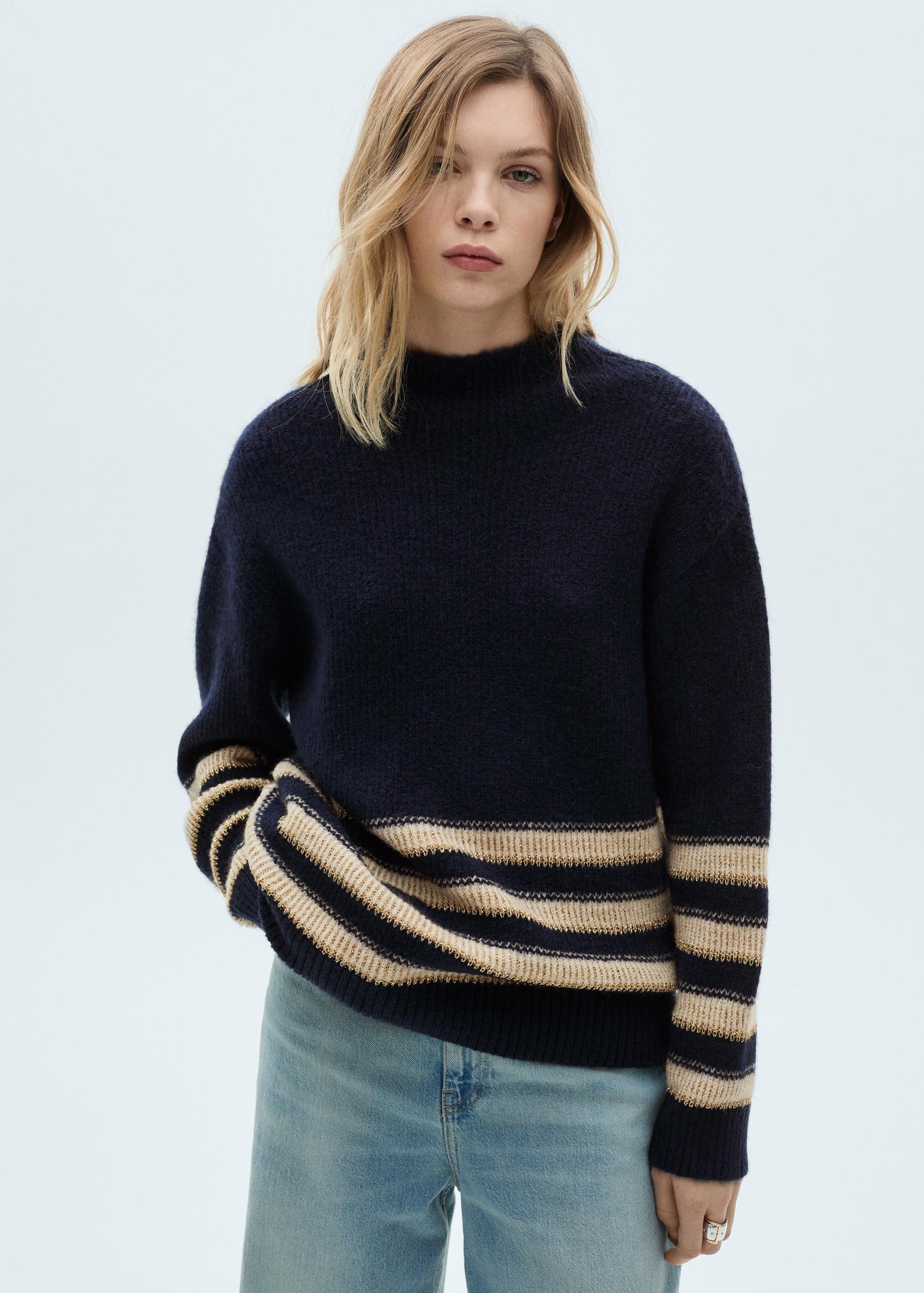 Striped sweater with perkins neck - Women | MANGO USA Product Image