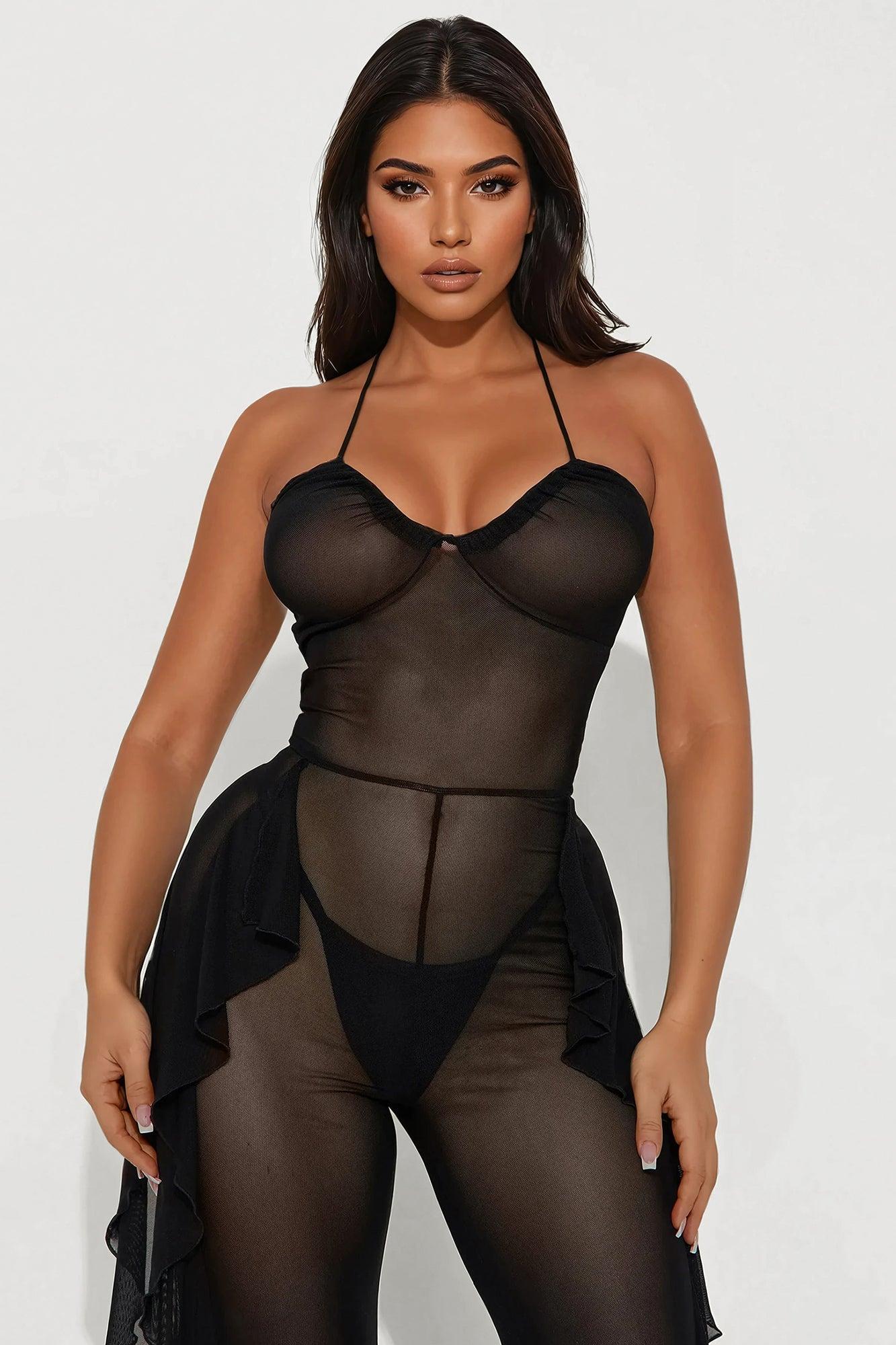 Electric Feeling Mesh Jumpsuit - Black Product Image