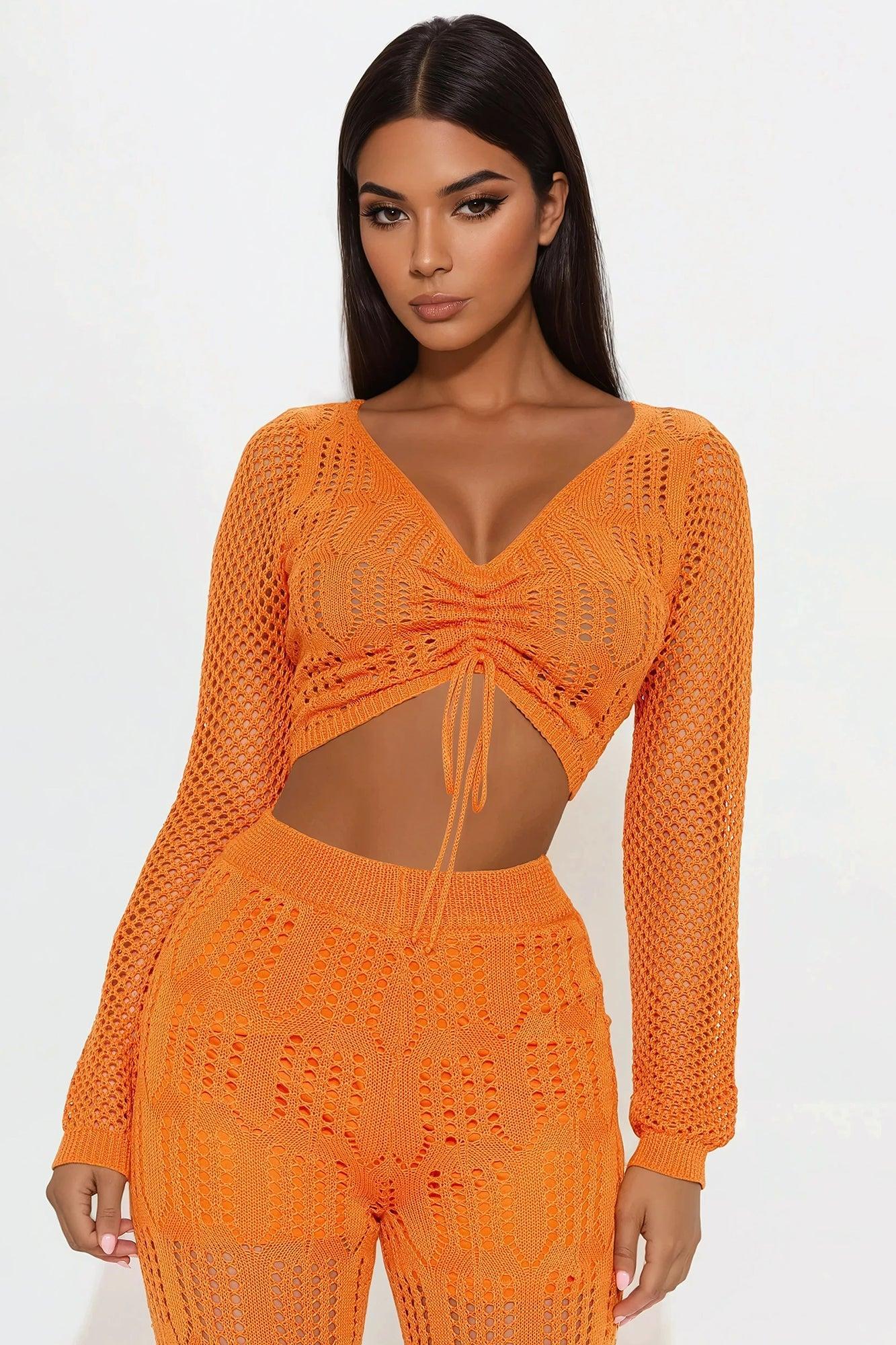 Zya Crochet Pant Set - Orange Product Image