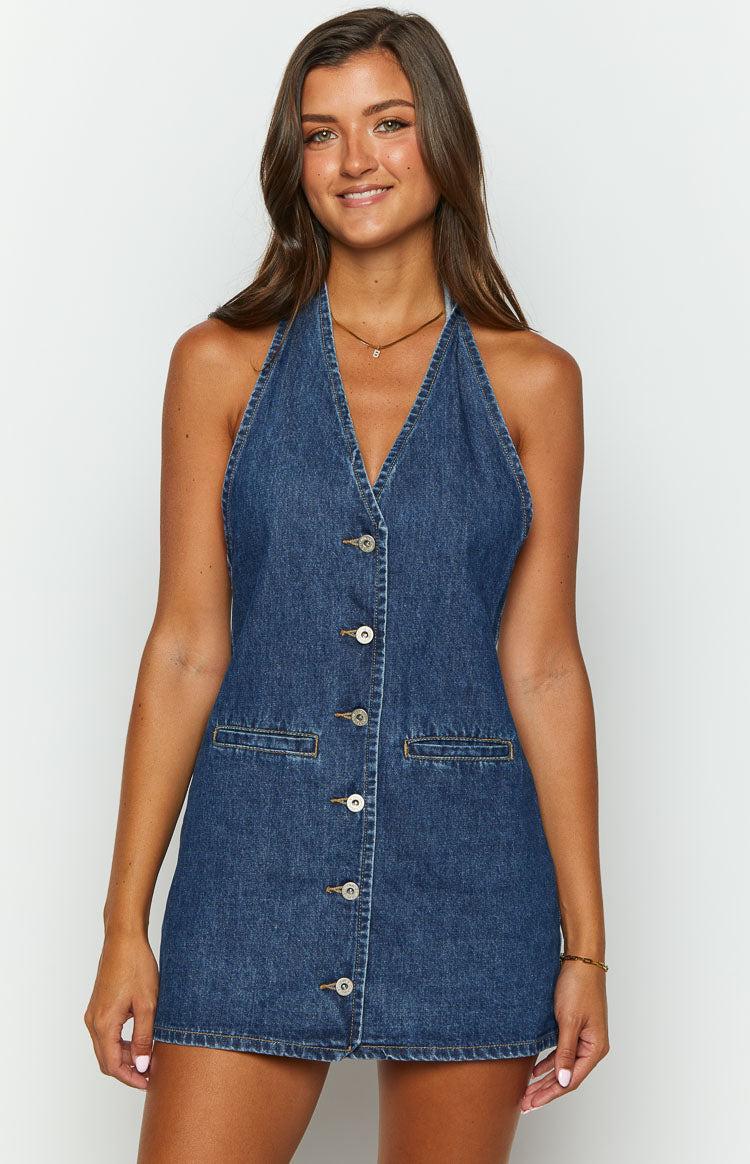 Corbin Denim Halter Neck Mini Dress Product Image