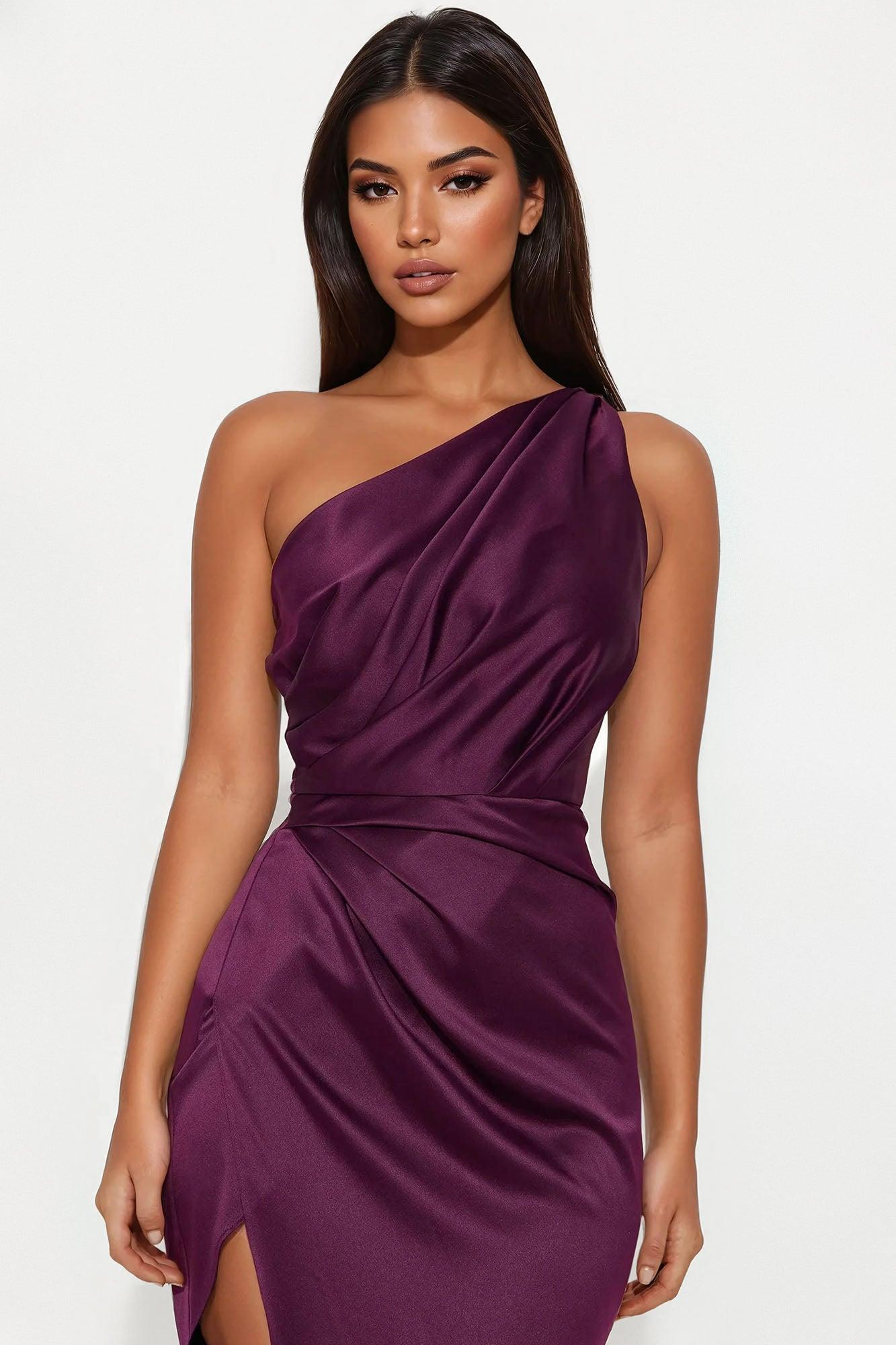 Gracie Satin Maxi Dress - Plum Product Image