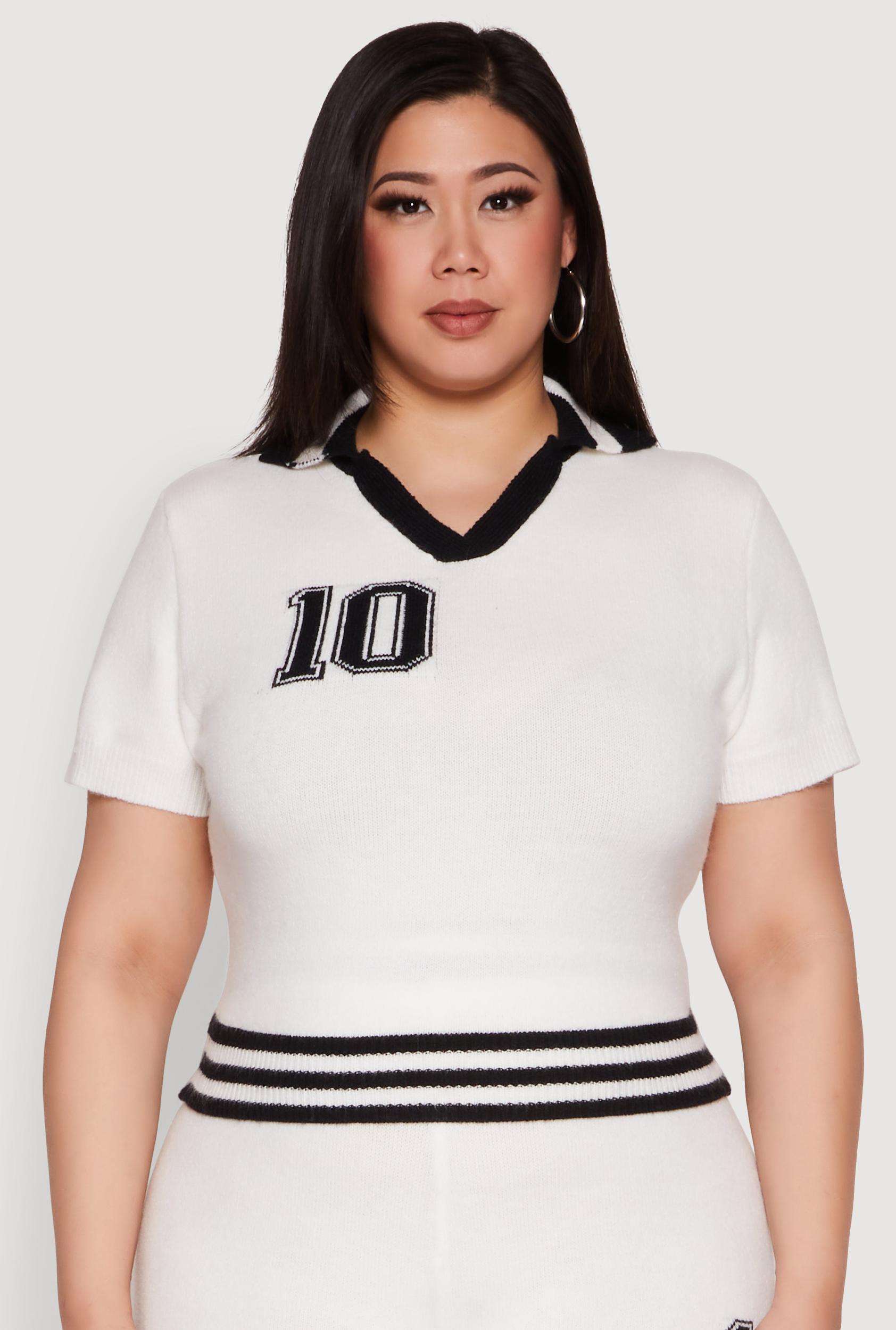 Womens Plus Size Daisy 10 Graphic Varsity Stripe Crop Top Product Image