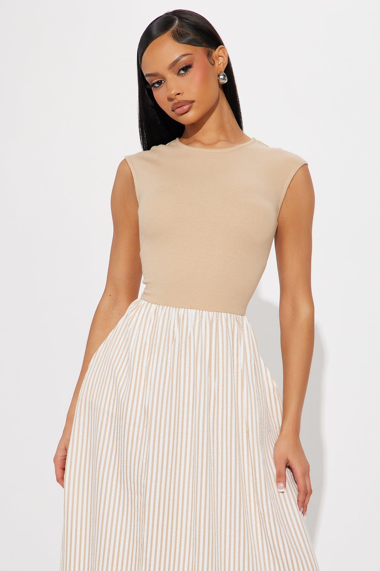 Rhonda High Neck Maxi Dress - Sand/combo Product Image