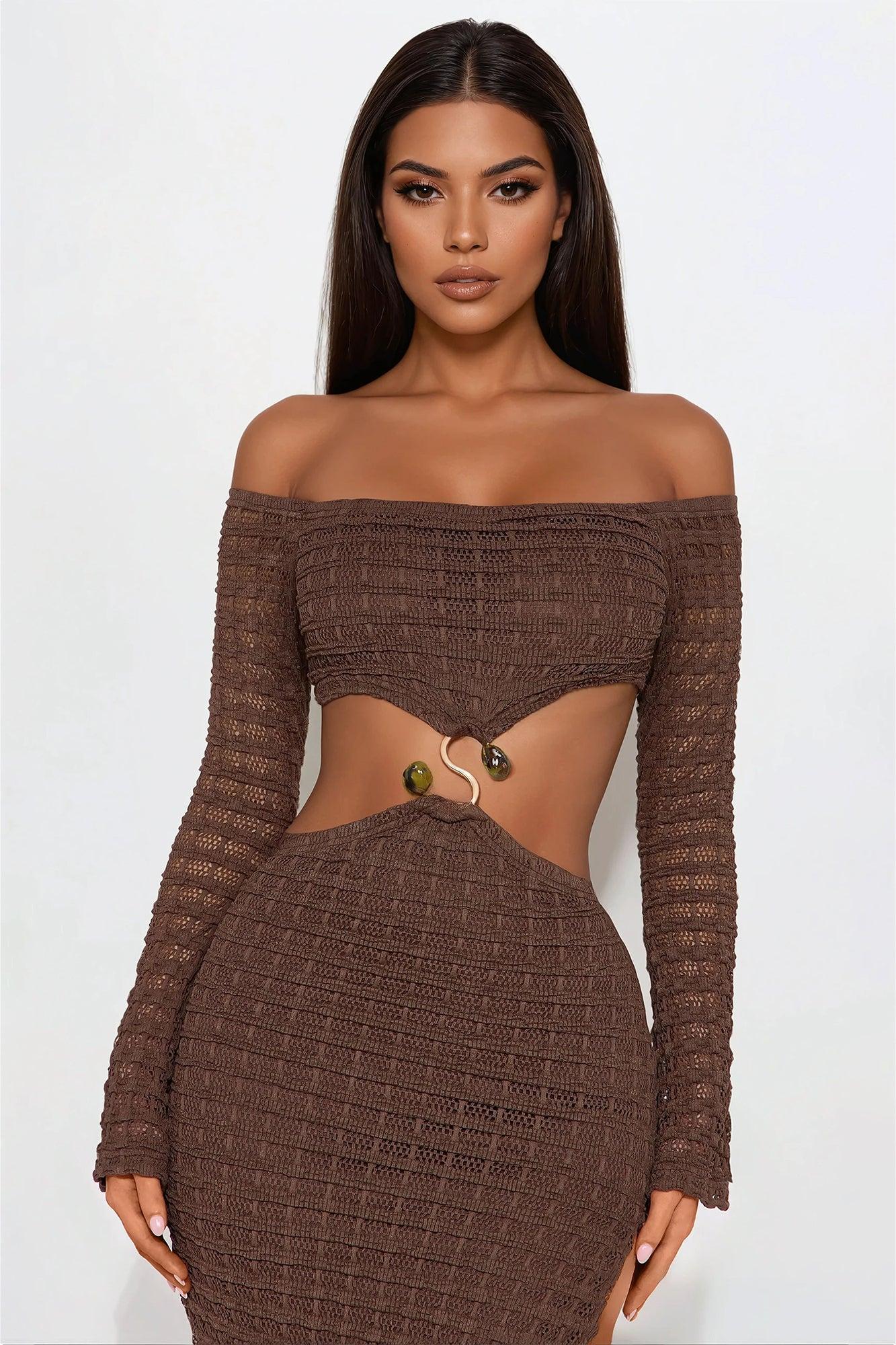 Orlette Crochet Maxi Dress - Chocolate Product Image