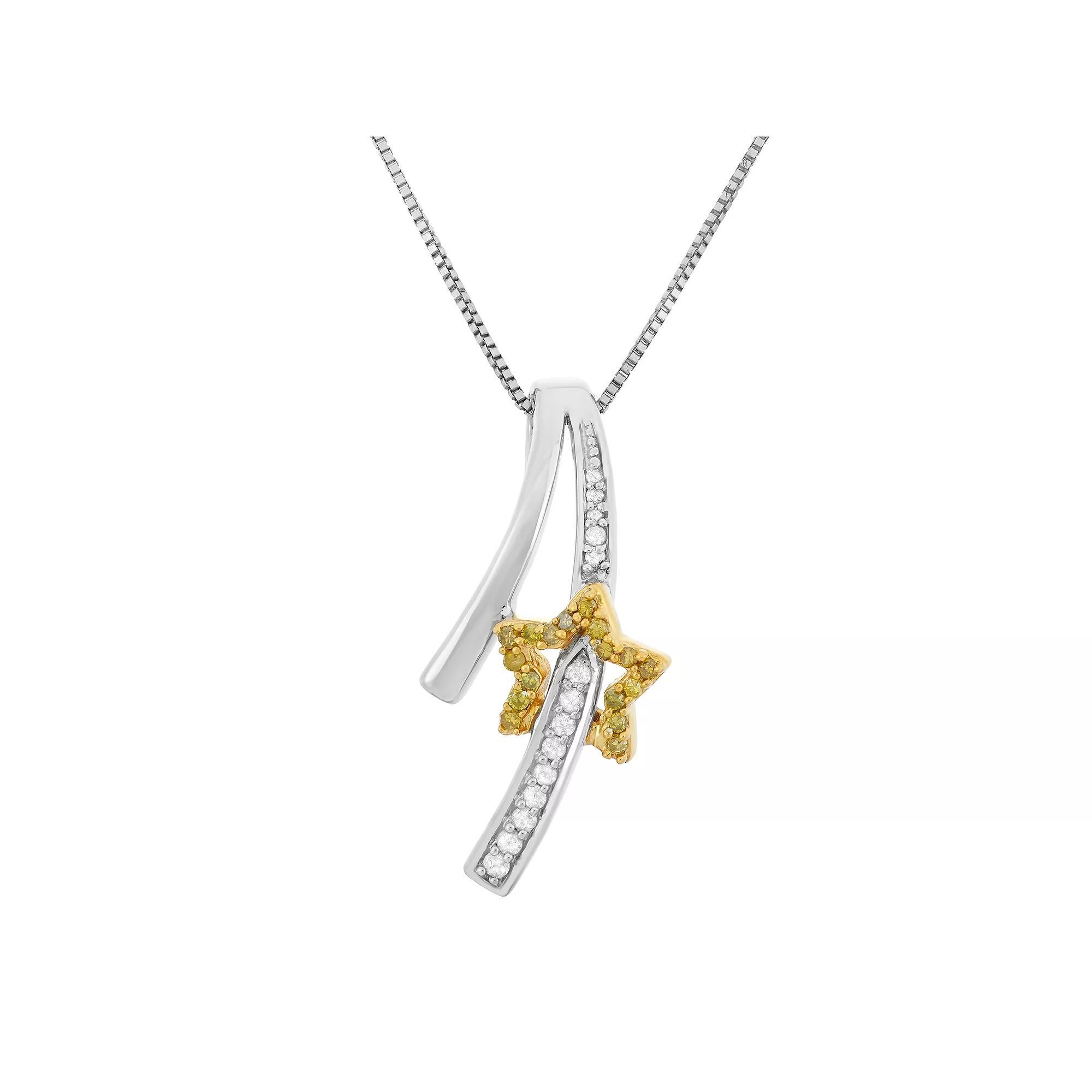 1/6 Carat T.W. Yellow and White Diamond Sterling Silver and 18k Gold Two Tone Shooting Star Pendant Necklace, Women's, Size: 18" Product Image