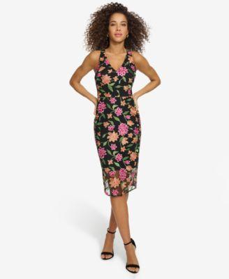 Siena Womens Embroidered-Mesh V-Neck Sheath Dress Product Image