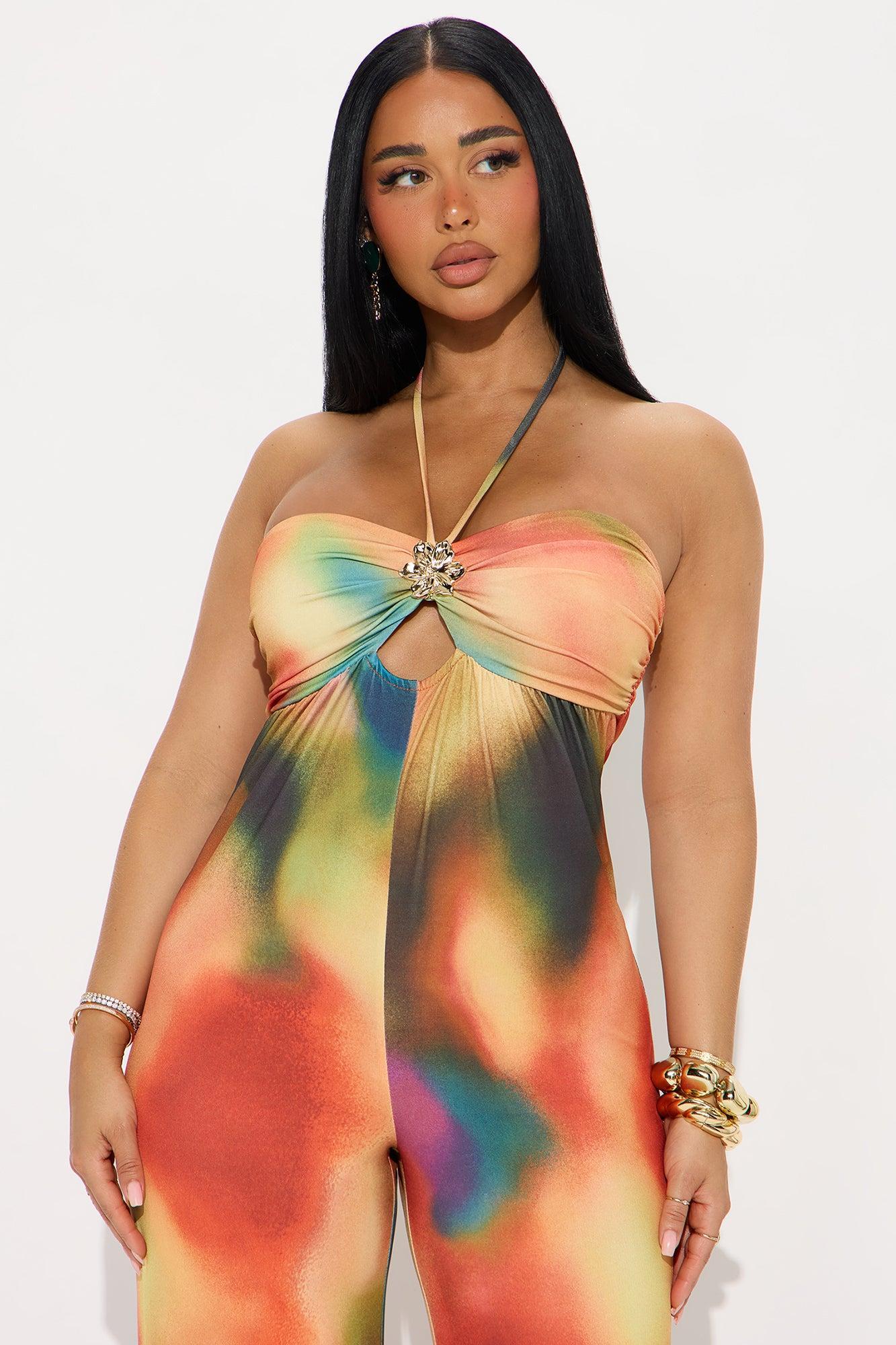 Soaking In The Rays Halter Jumpsuit - Orange/combo Product Image