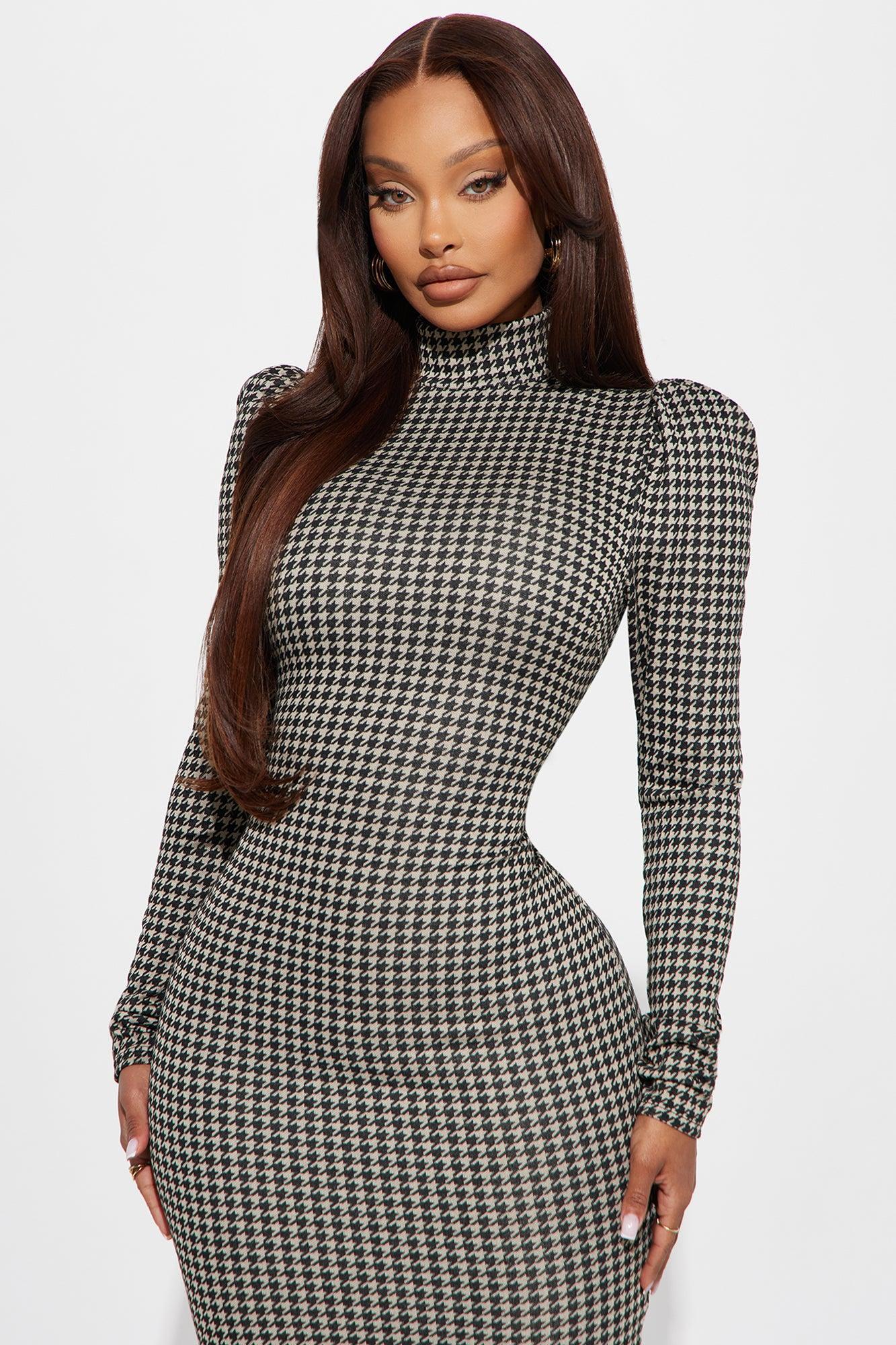 Stay Ready Houndstooth Midi Dress - Black/combo Product Image