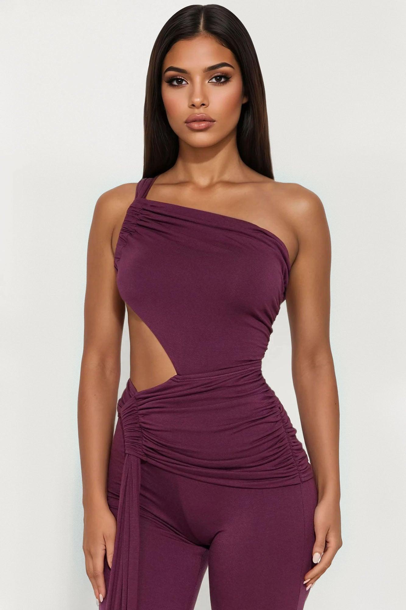 Giving You Regrets Ruched Cut Out Jumpsuit - Purple Female Product Image