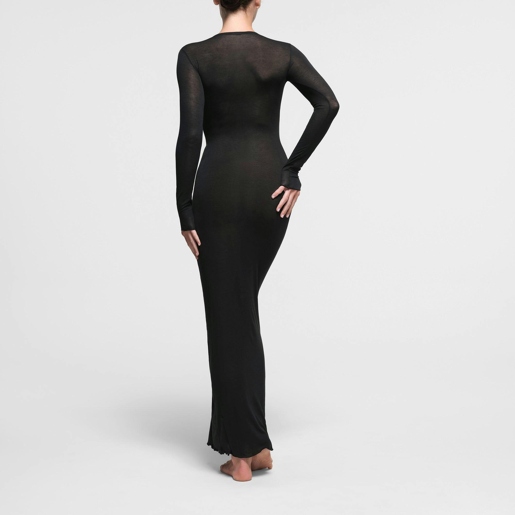 SHEER MODAL LONG SLEEVE LONG DRESS | ONYX Product Image
