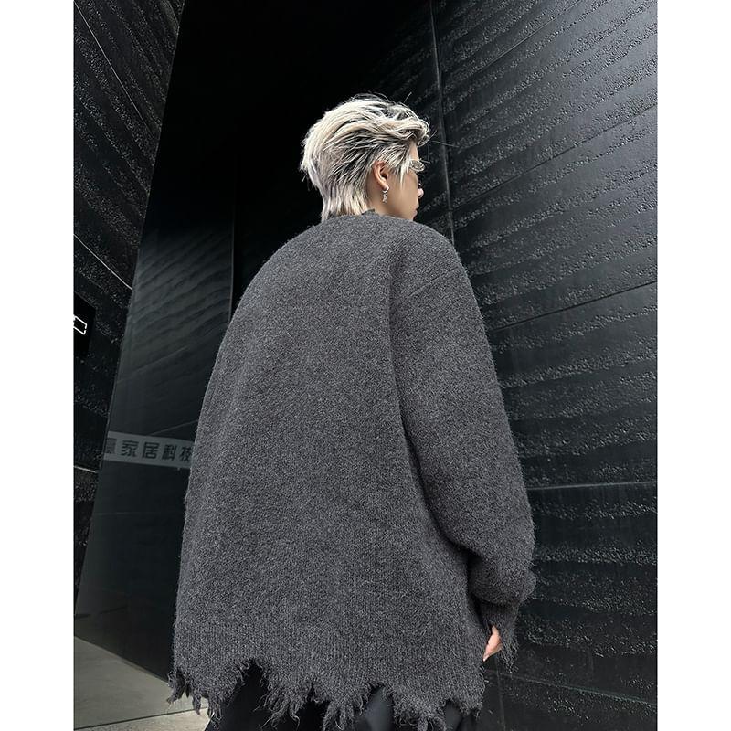 Long-Sleeve Frayed Half-Zip Sweater Product Image