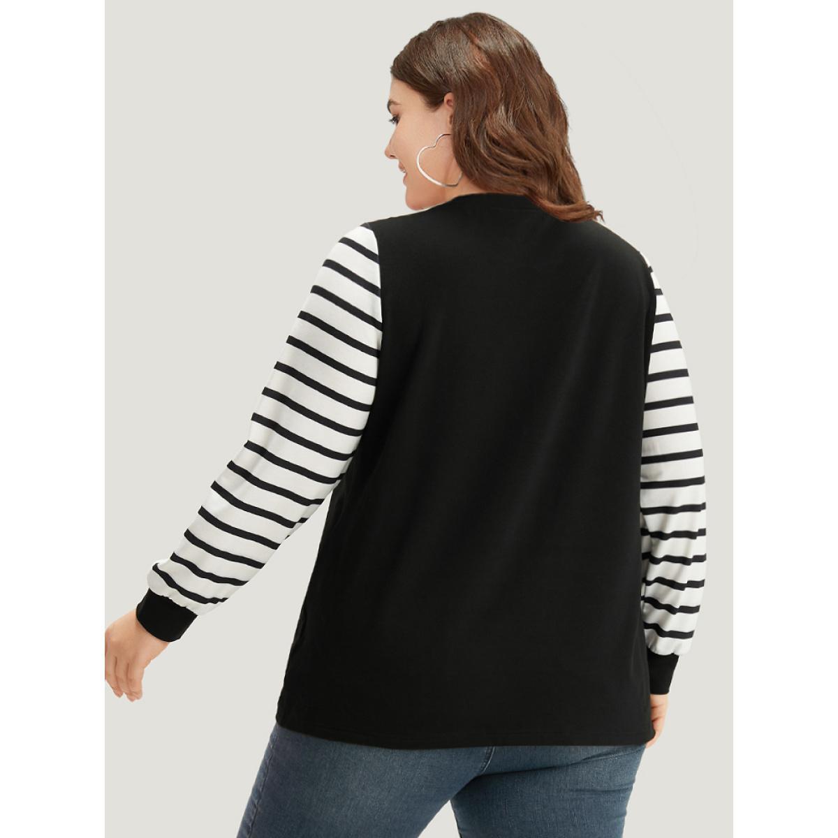 Plus Size Star Leopard Print Striped Patchwork Crew Neck Sweatshirt Women Black Casual Elastic cuffs Dailywear Sweatshirts BloomChic 14-16/1X Product Image