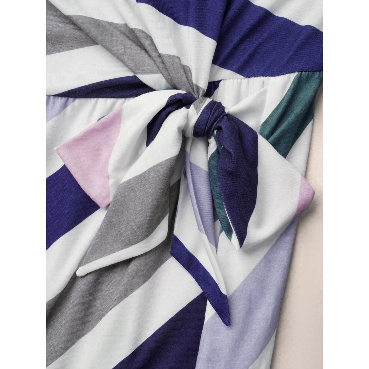 Plus Size Striped Waist-Tie Half Sleeve Midi Dress Multicolor Women Casual Tie knot Knit Dresses Bloomchic 18-20/2X Product Image