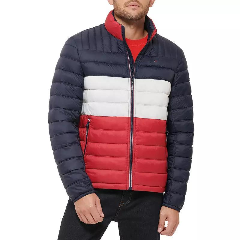 Big & Tall Tommy Hilfiger Stand Collar Packable Puffer Jacket, Men's, Size: 3XB, Black Red Combo Product Image
