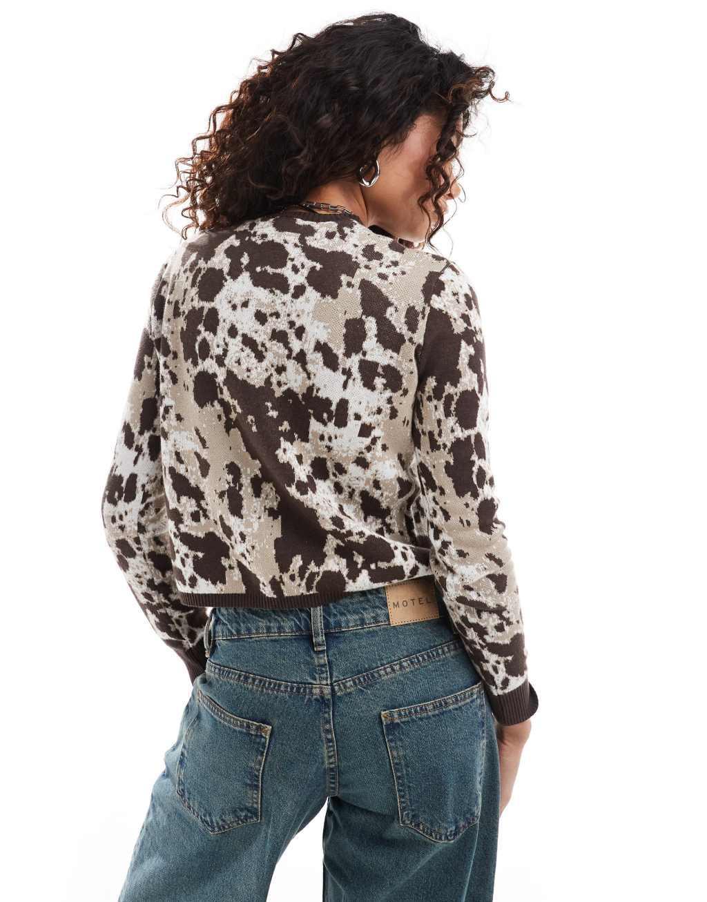 Monki fitted cardigan in brown cow print Product Image
