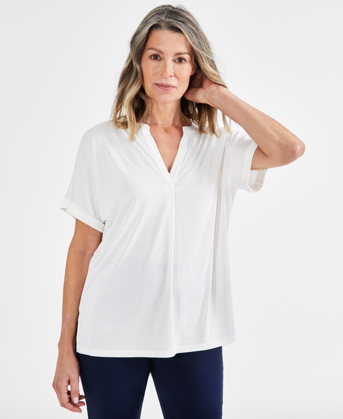 Style & Co Womens Split-Neck Short Sleeve Knit Shirt, Created for Macys Product Image