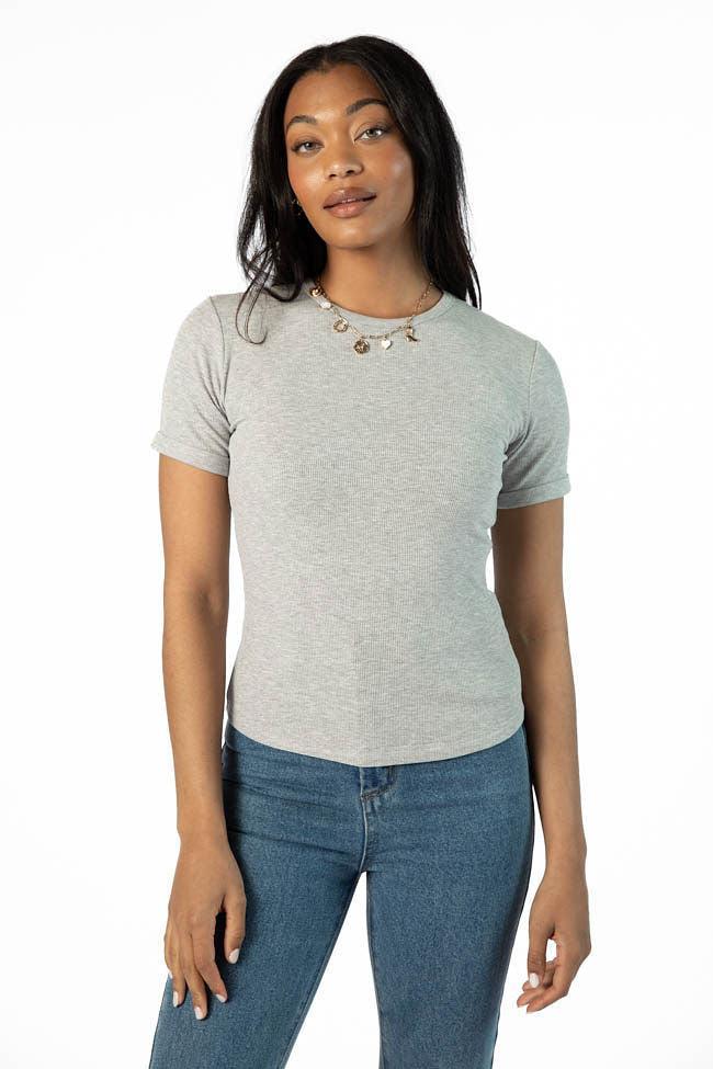 Everyday Essential Grey Ribbed Crew Neck Tee FINAL SALE Product Image