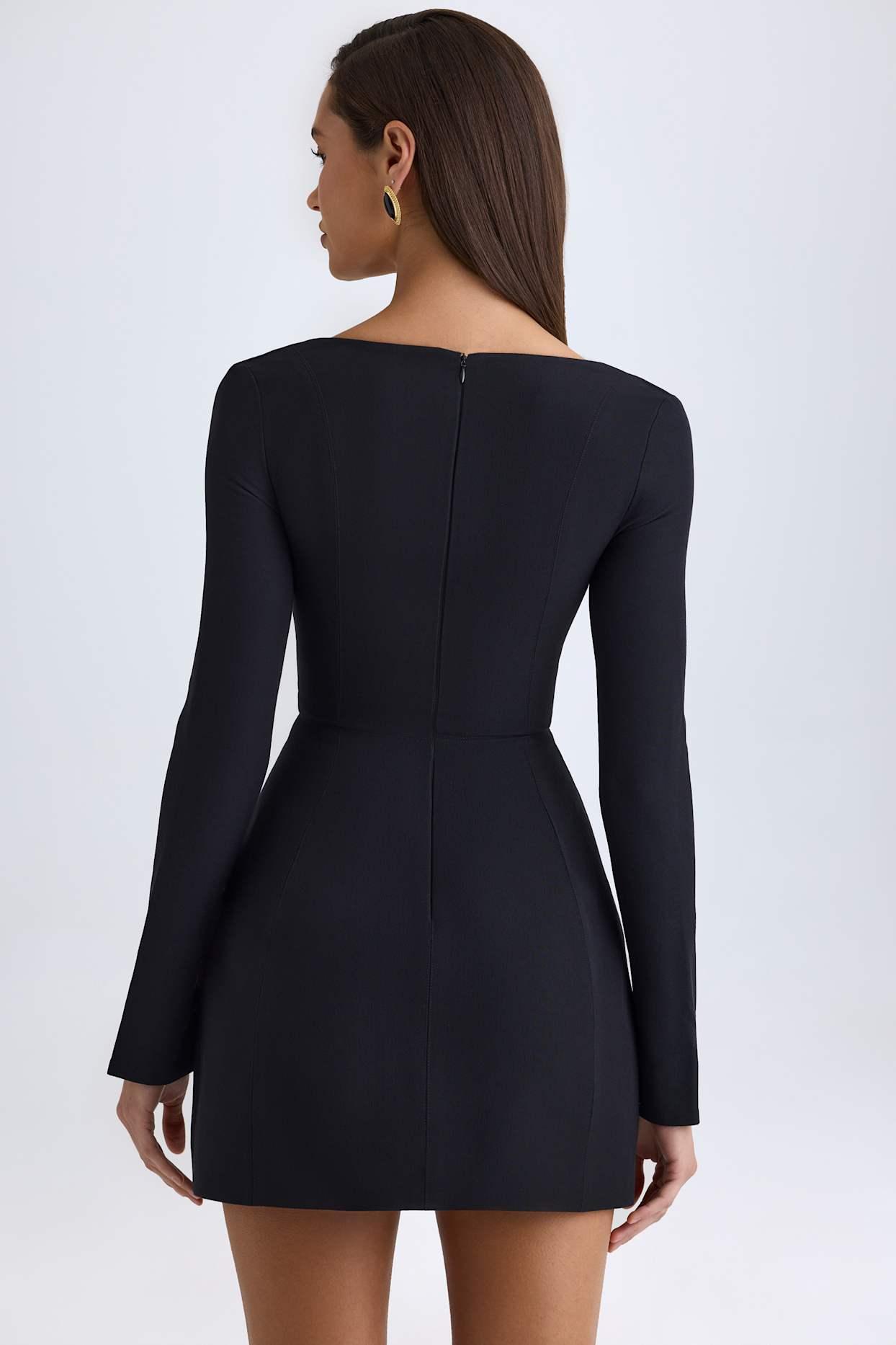 Square-Neck Structured Tulip Mini Dress in Black Product Image