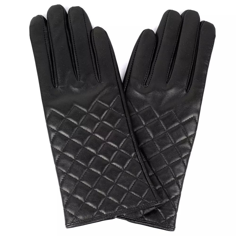 Women's Karla Hanson Quilted Leather Touch Screen Gloves, Size: Small, Black Product Image