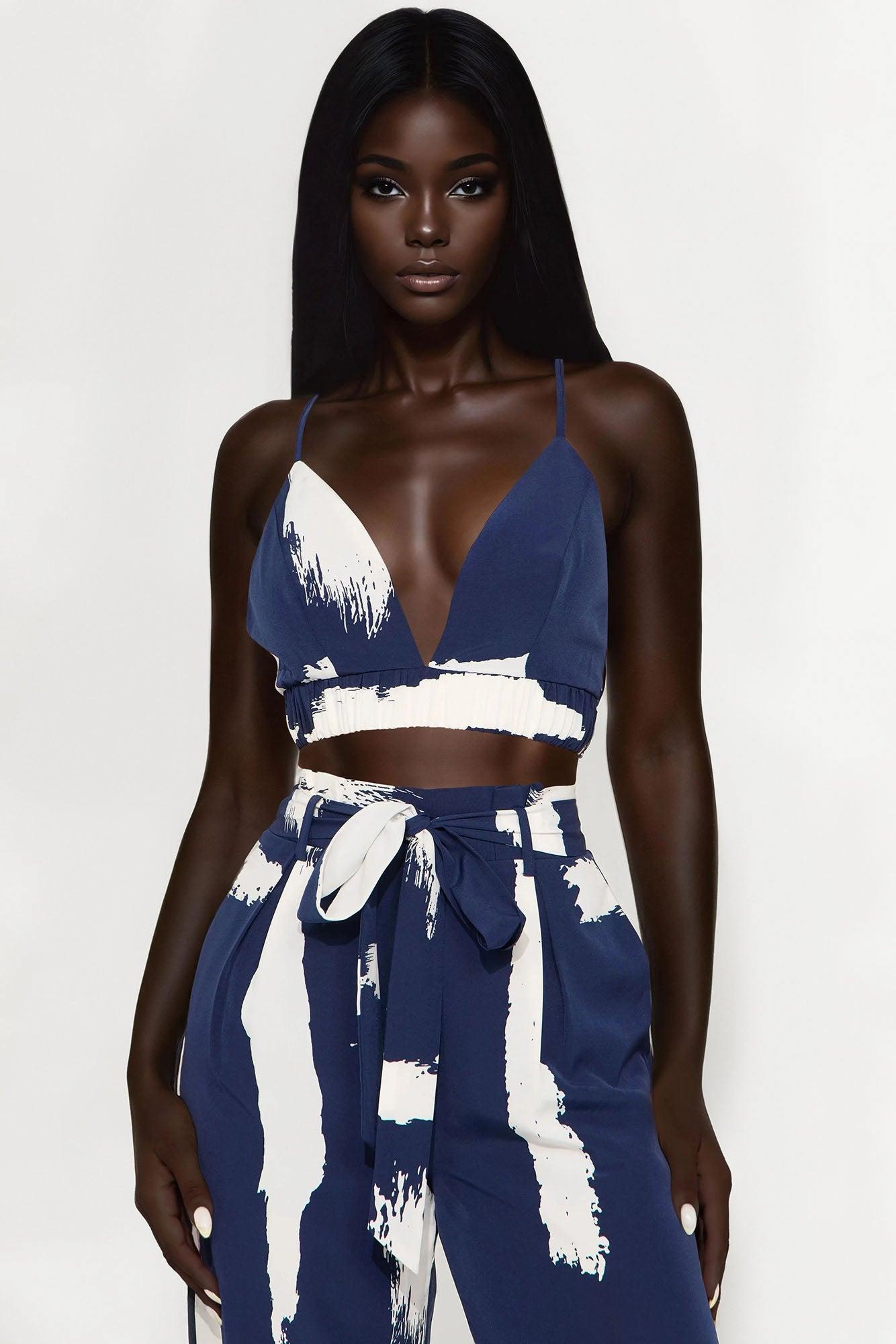 Exotic Getaway Abstract Wide Leg Pant Set - Navy/combo Product Image