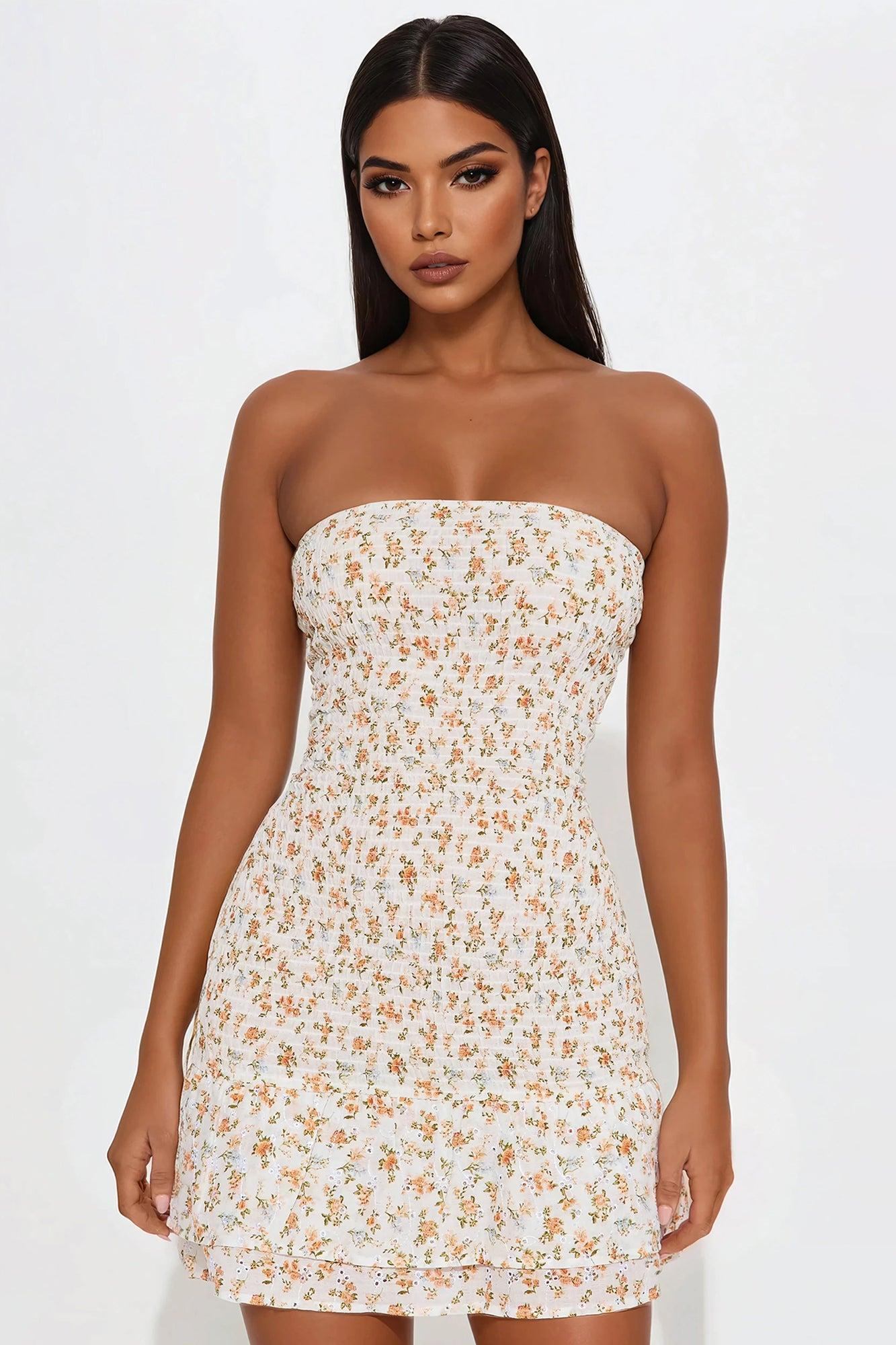 Lilian Smocked Floral  Mini Dress - Ivory/combo Product Image