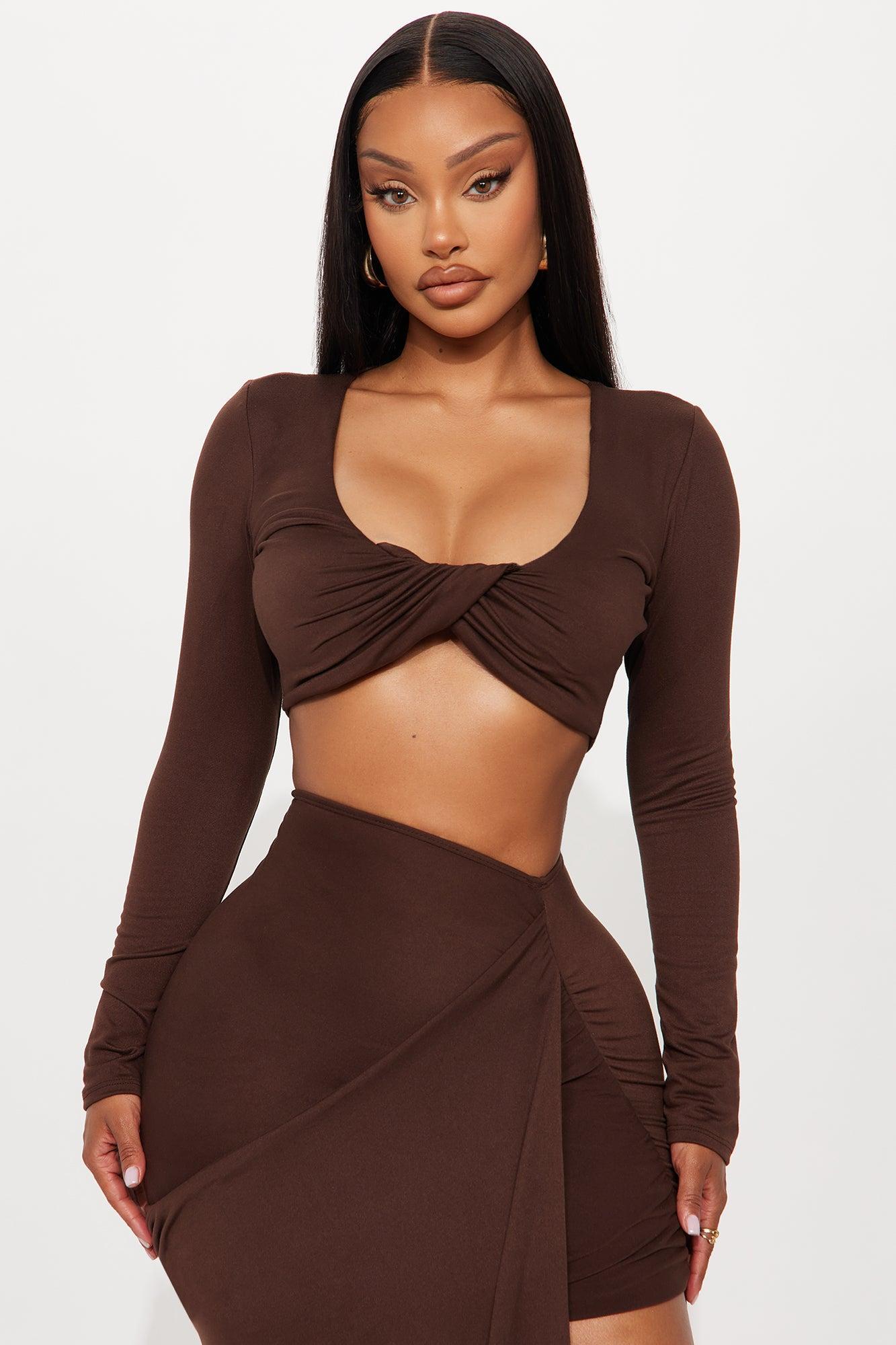 The Right Choice Draped Maxi Skirt Set - Brown Product Image