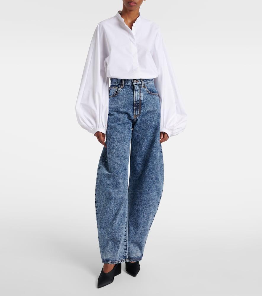 ALAÏA Stone Washed Denim Rounded Jeans In Blue Product Image