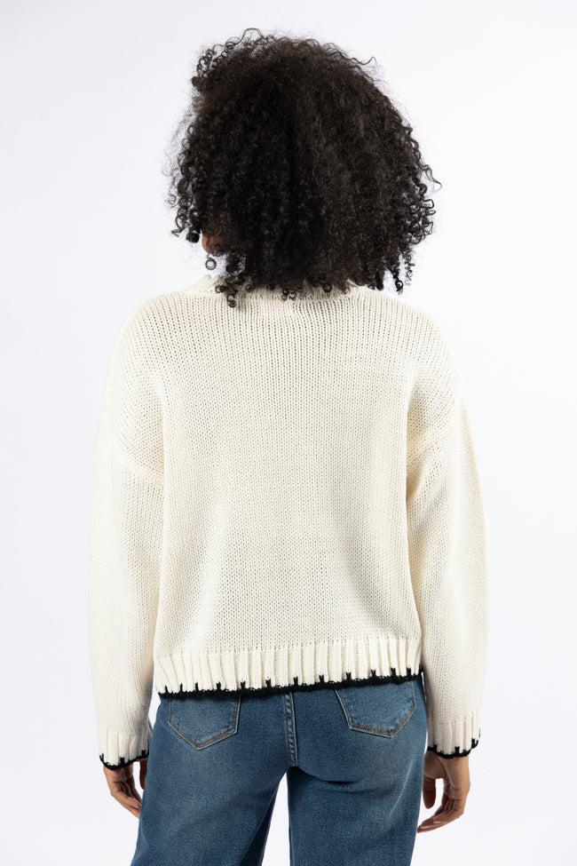 Hand In My Hand Ivory and Black Contrast Stitch Detail Sweater FINAL SALE Product Image