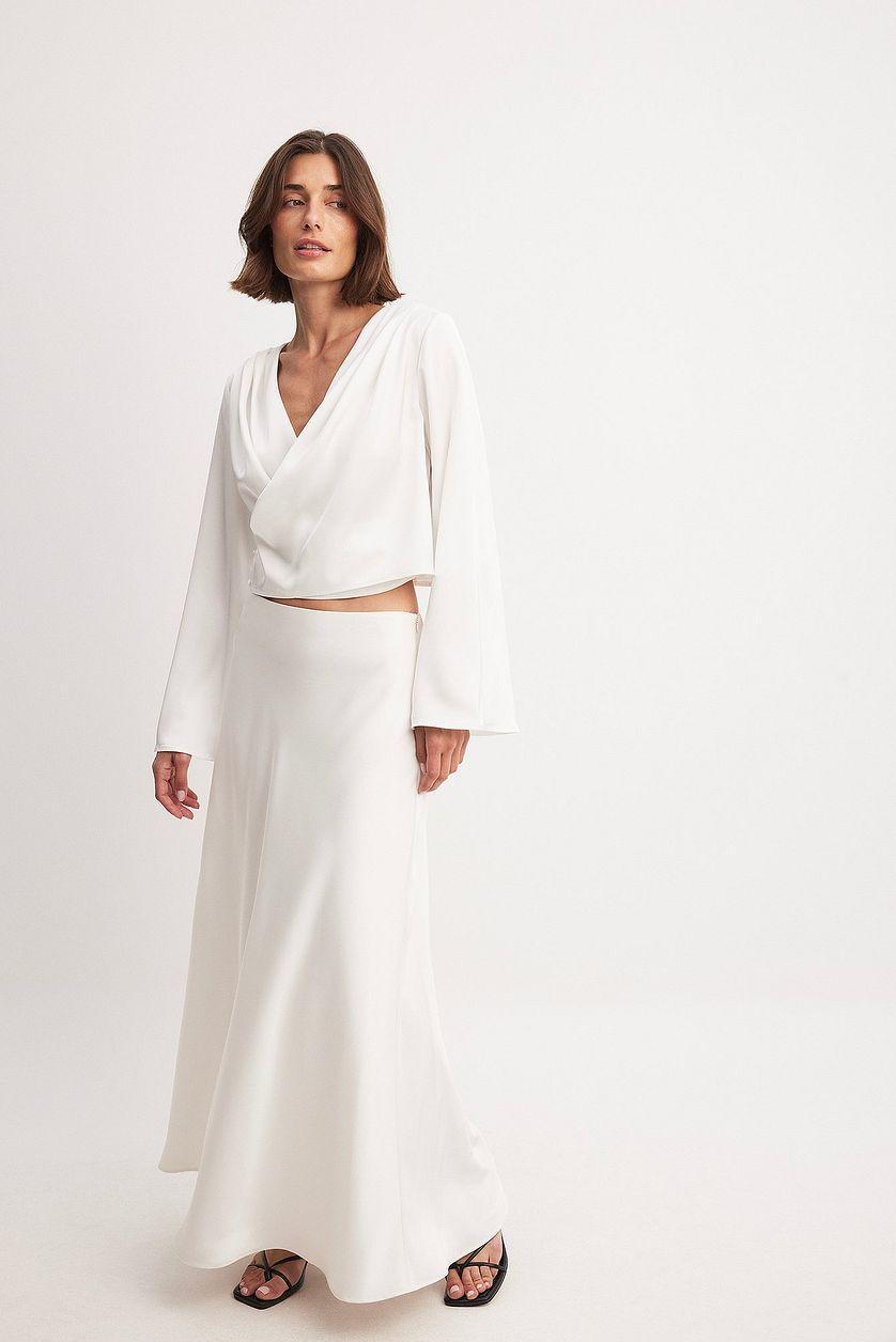 Asymmetric Overlap Long Sleeve Satin Top Product Image