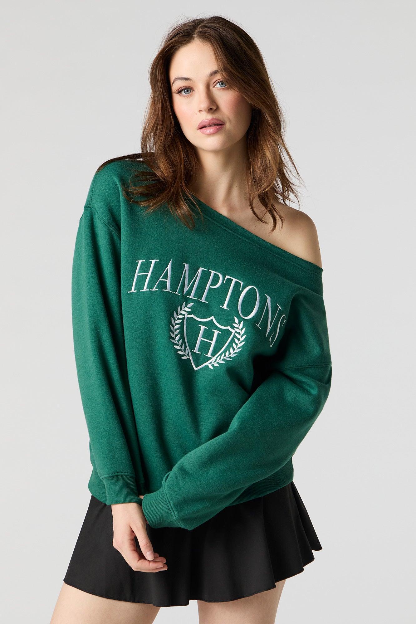Embroidered Off Shoulder Fleece Sweatshirt Female Product Image