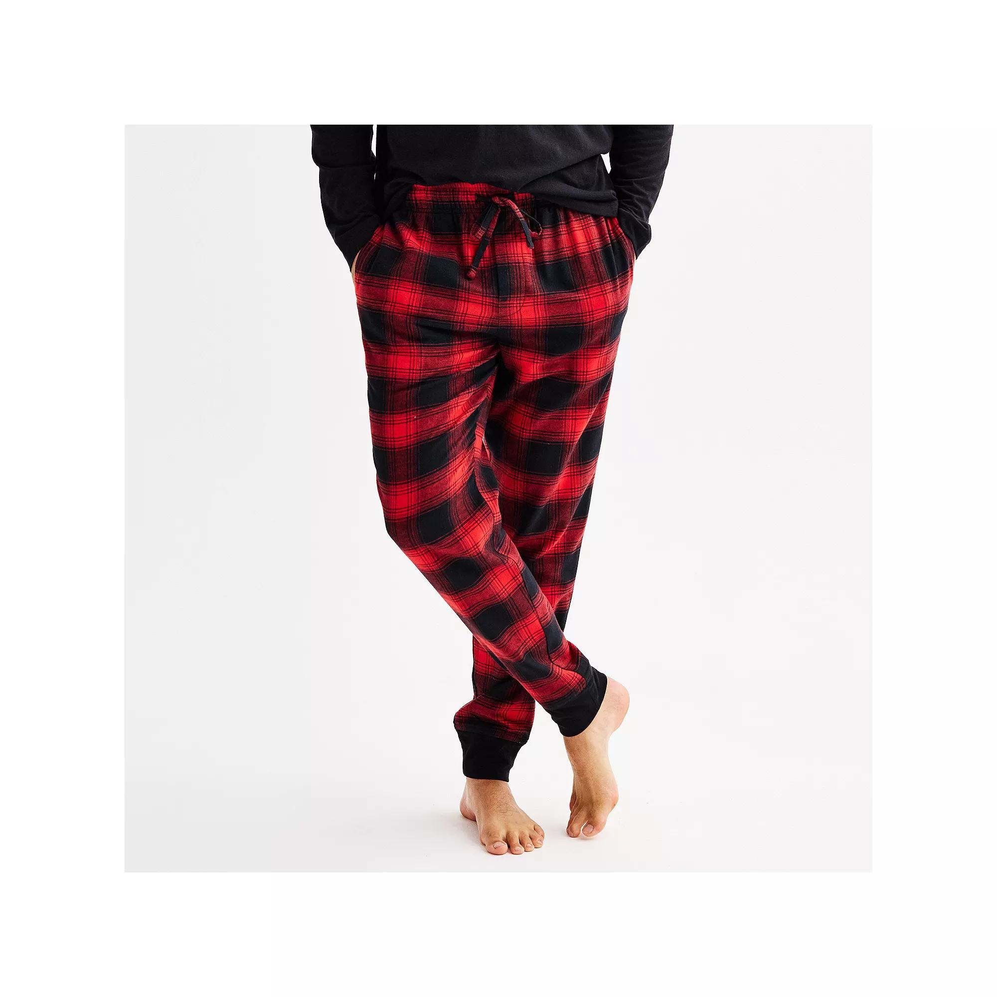 Men's Sonoma Goods For Life® Banded Bottom Flannel Pajama Pants, Size: Large, Black Biege Plaid Product Image
