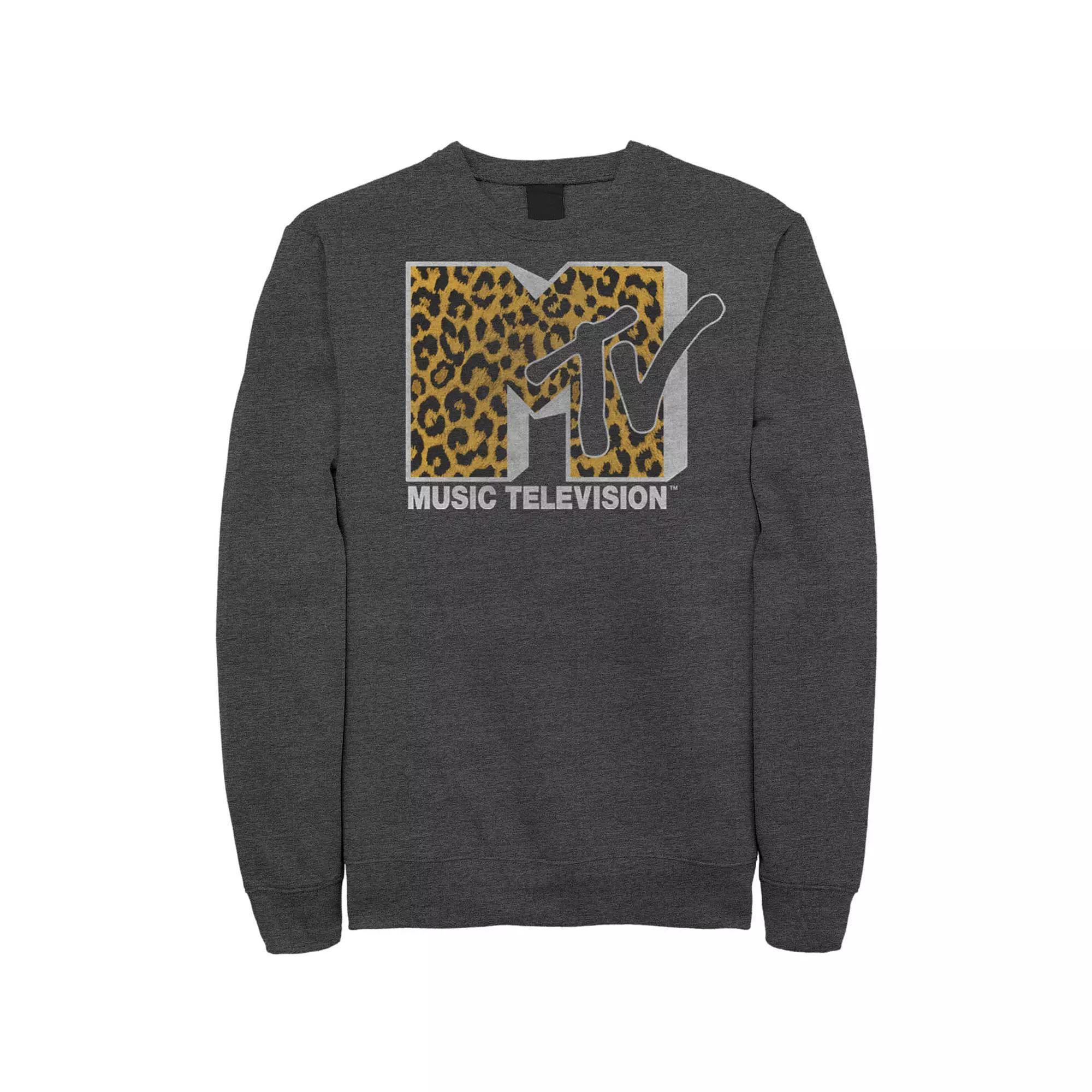 Men's MTV Logo Cheetah Print Sweatshirt, Size: Large, Athlc Hthr Product Image