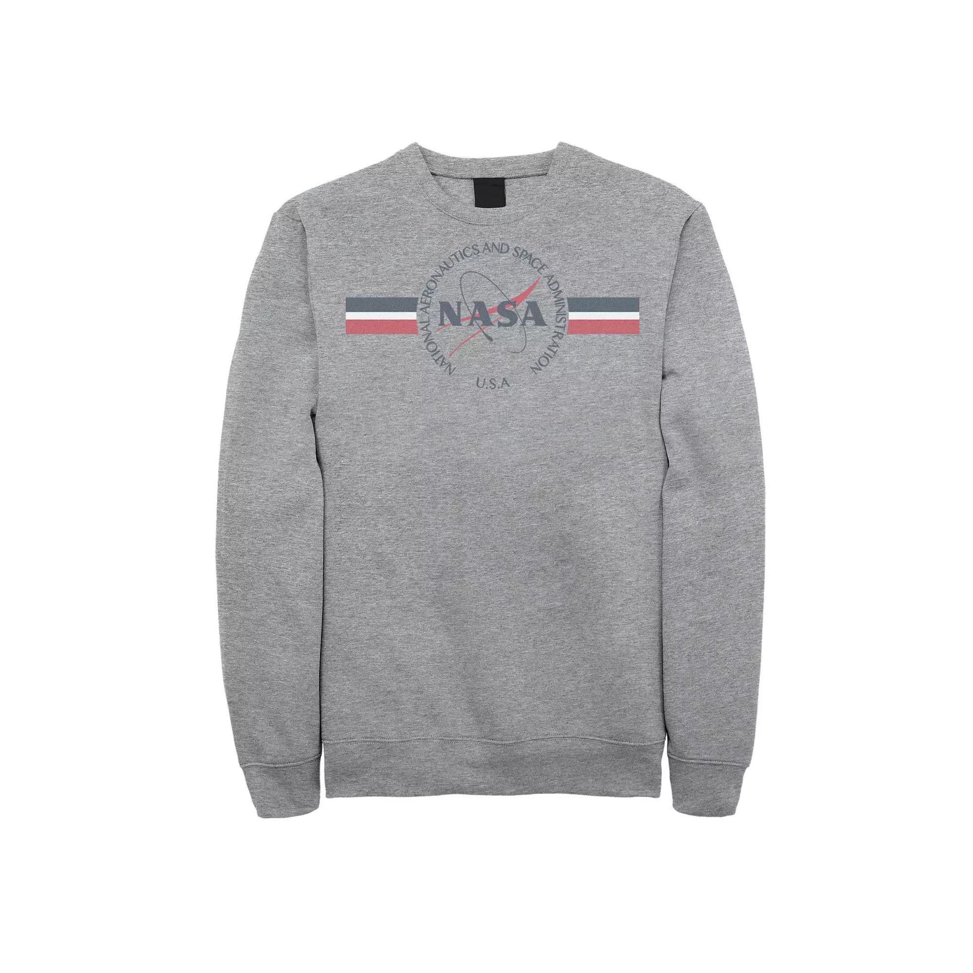 Men's NASA Red White And Blue Banner Logo Sweatshirt, Size: Small, Athletic Grey Product Image