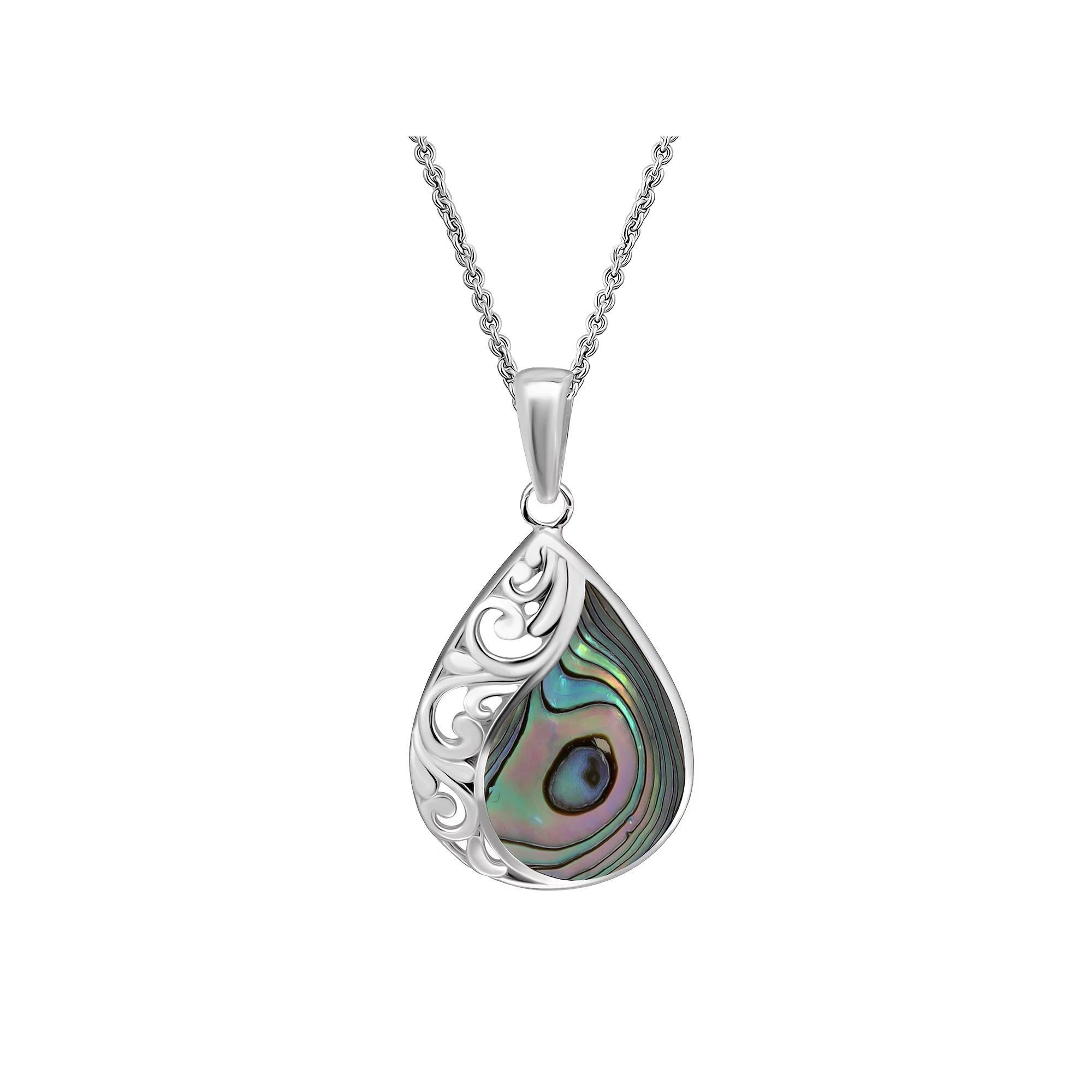 Aleure Precioso Silver Plated Abalone Filigree Teardop Pendant Necklace, Womens Silver Tone Team Product Image