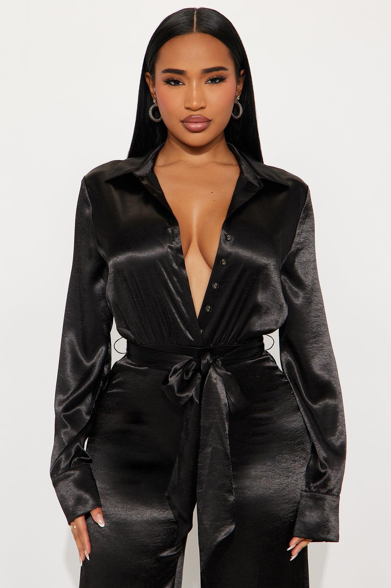 Amelie Satin Wide Leg Jumpsuit - Black Product Image
