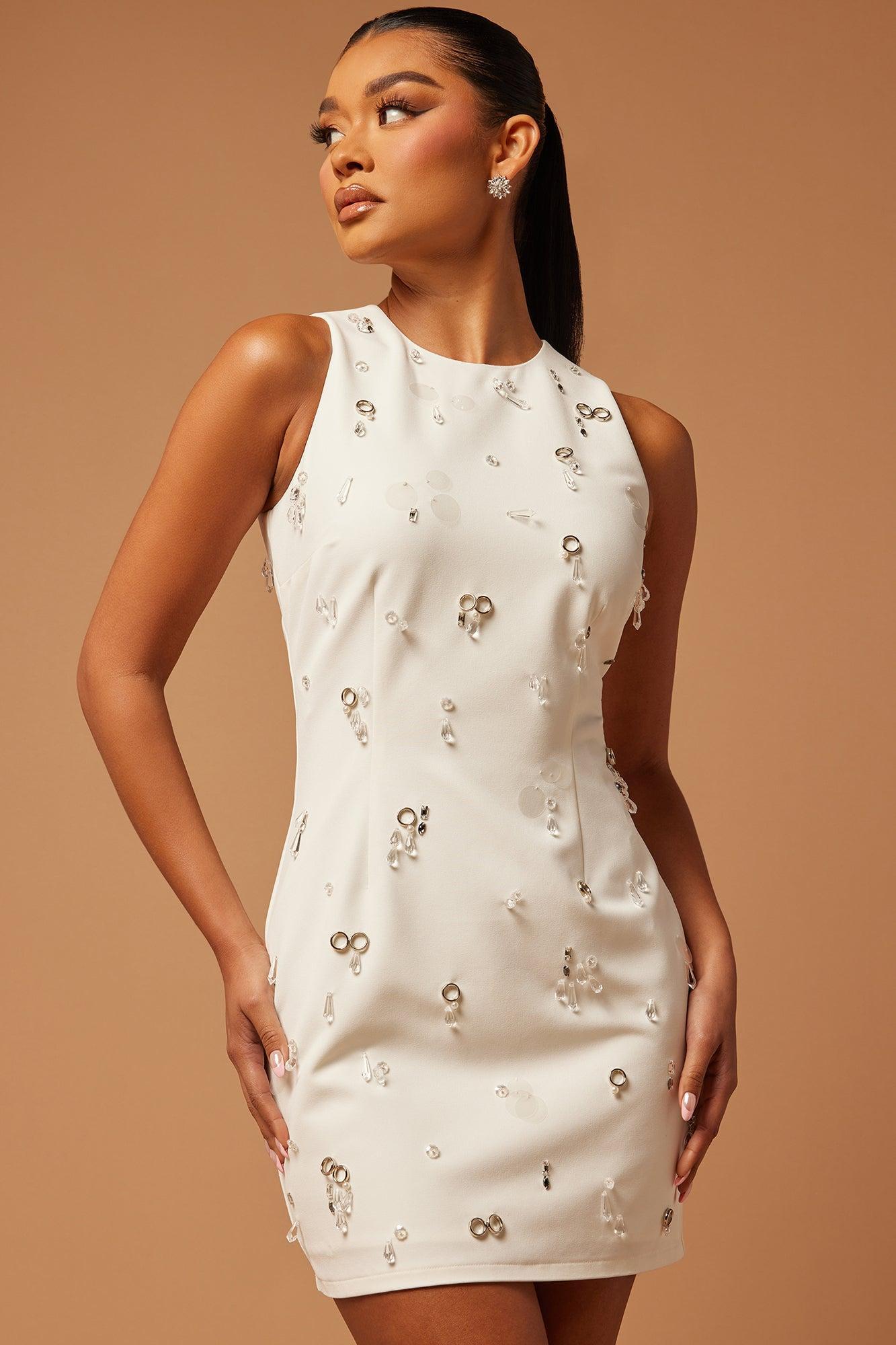 Emery Embellished Mini Dress - Off White Product Image