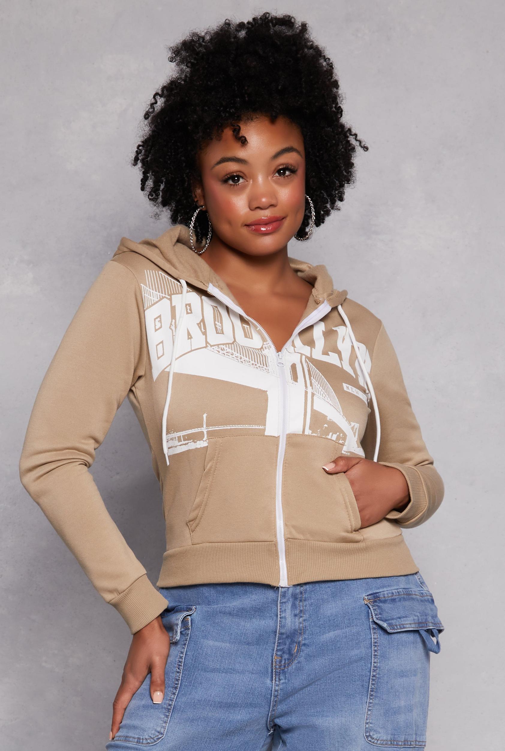 Womens Plus Size Brooklyn Graphic Zip Front Hoodie Product Image