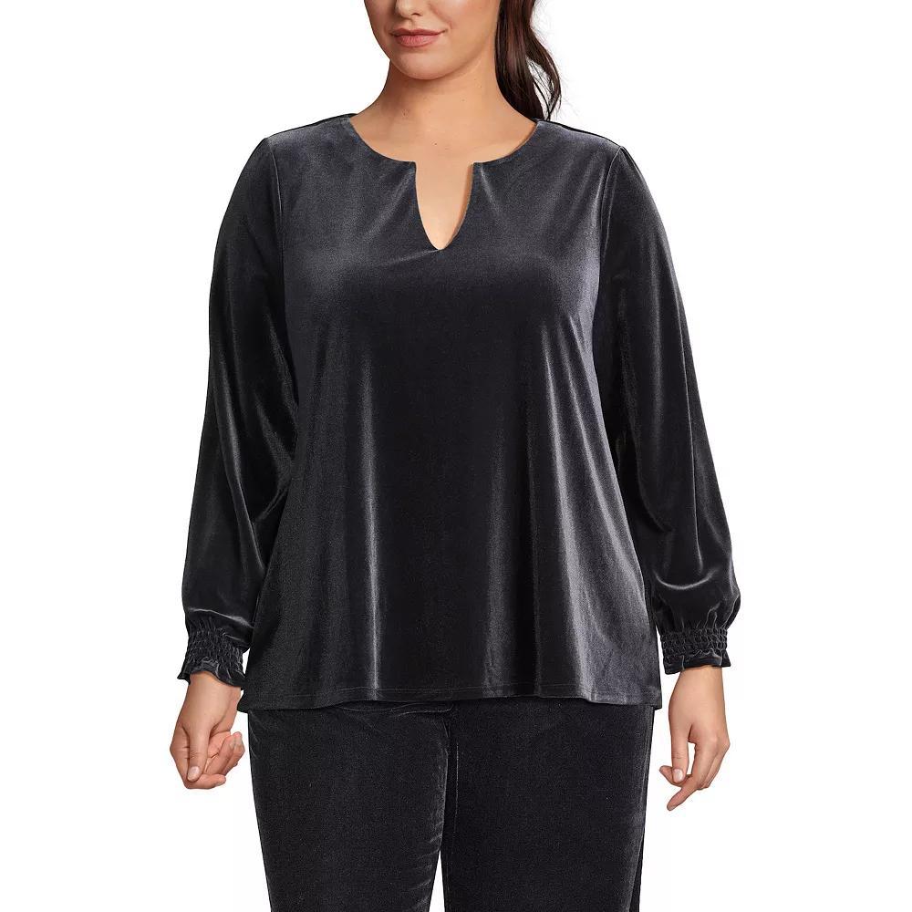 Plus Size Lands' End Long Sleeve Velvet Blouse, Women's, Size: 1XL, Black Product Image