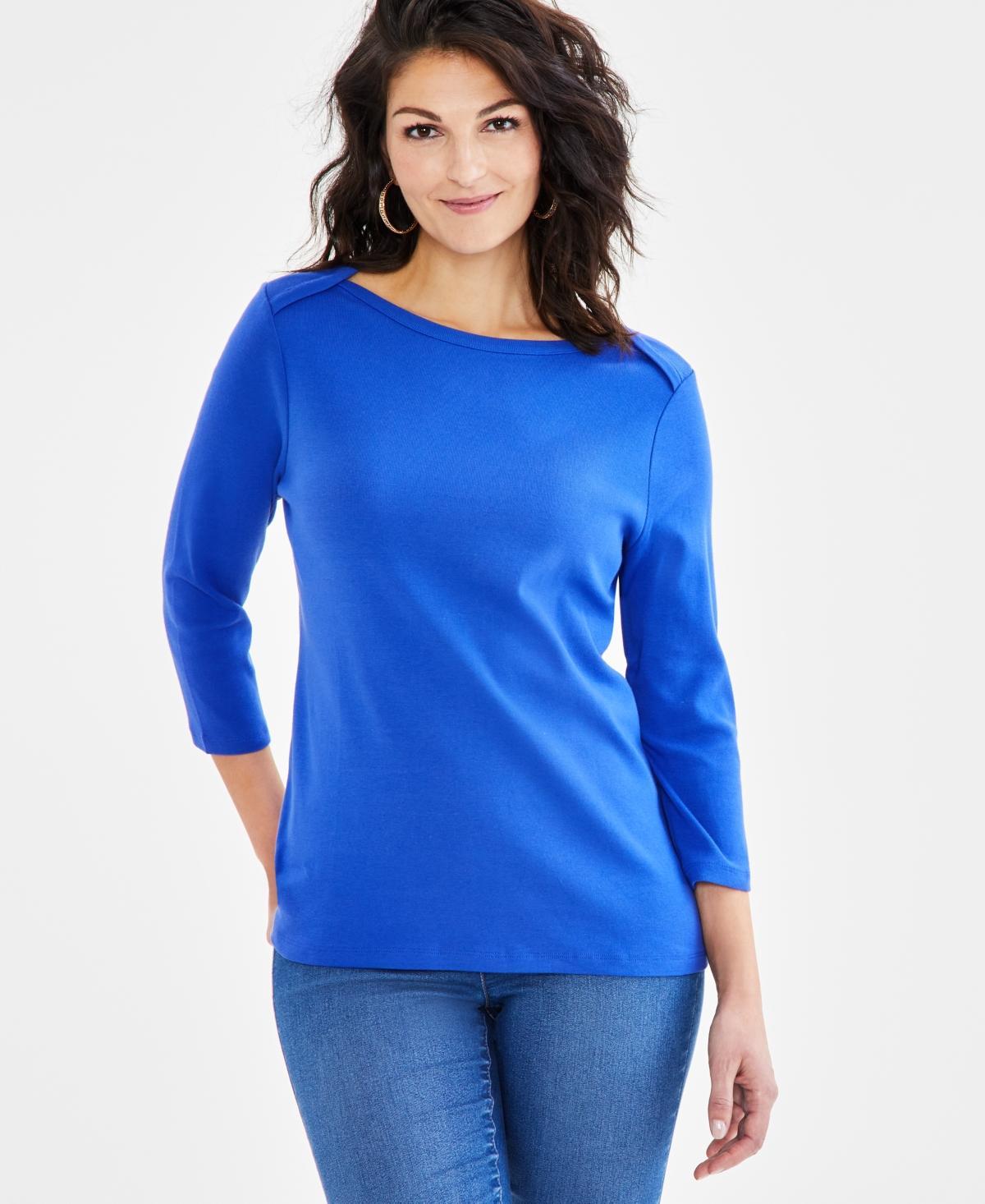 Style & Co Womens Pima Cotton 3/4-Sleeve Boat-Neck Top, Regular & Petite, Created for Macys Product Image