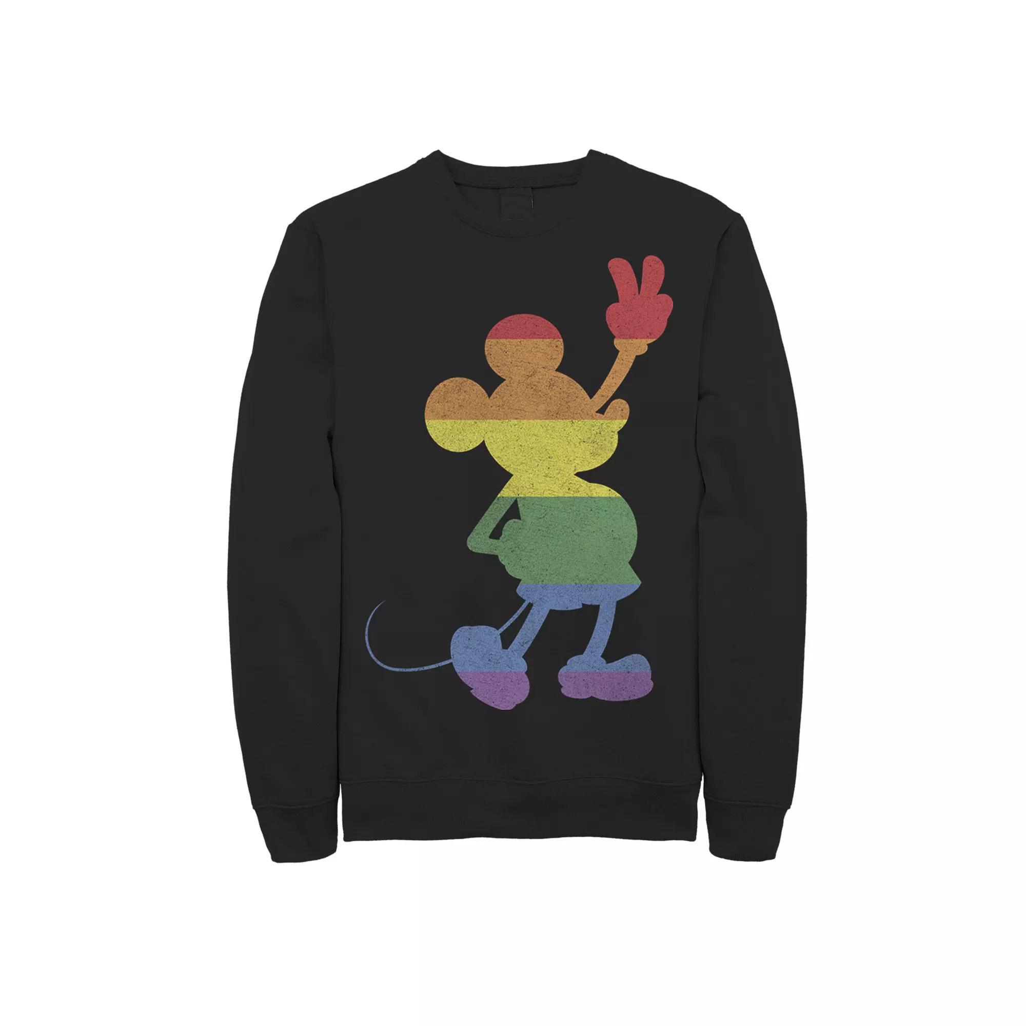 Disney's Mickey Mouse Rainbow Stripe Silhouette Men's Fleece Sweatshirt, Size: XL, Black Product Image