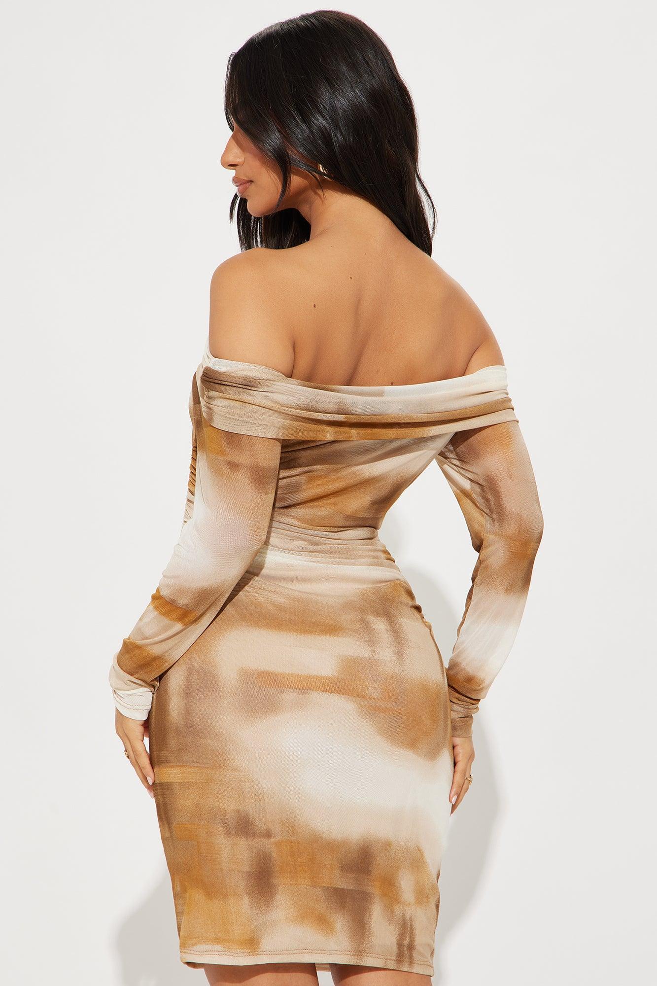 On Your Mind Mesh Mini Dress - Taupe/combo Product Image