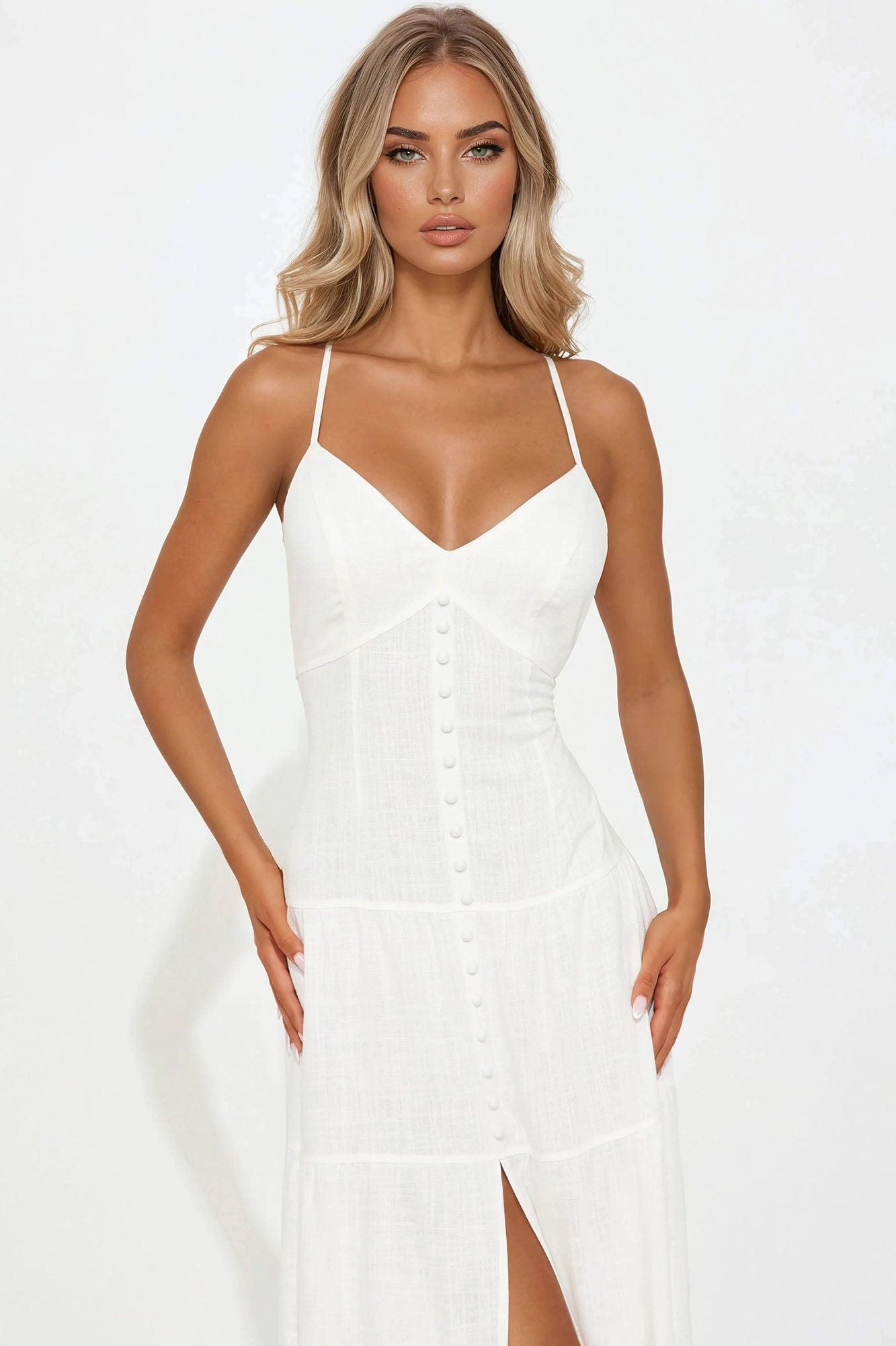 Julia Linen Spaghetti Strap Maxi Dress - White Female Product Image