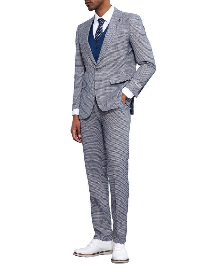Stacy Adams - 3 Piece Suit Glen Plaid Hybrid Fit Peak Lapel in Grey Product Image