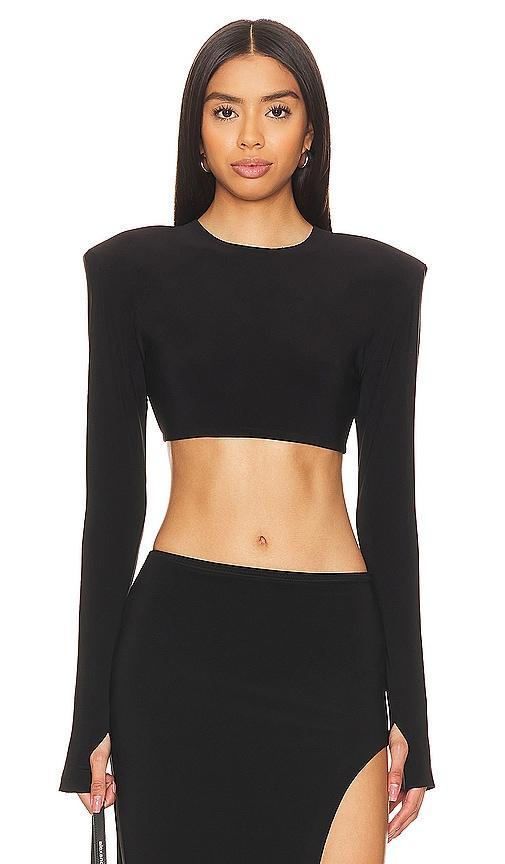 Norma Kamali Cropped Shoulder Pad Long Sleeve Crew Top Product Image